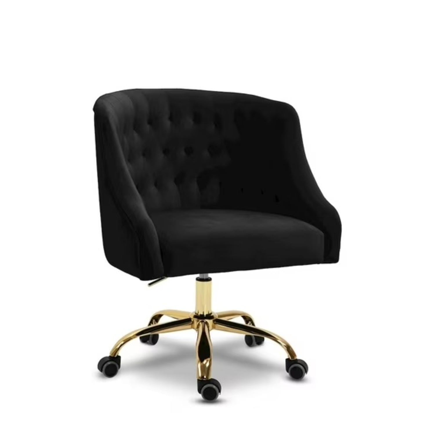 Modern Tufted Black Velvet Gold Task Chair - image-4