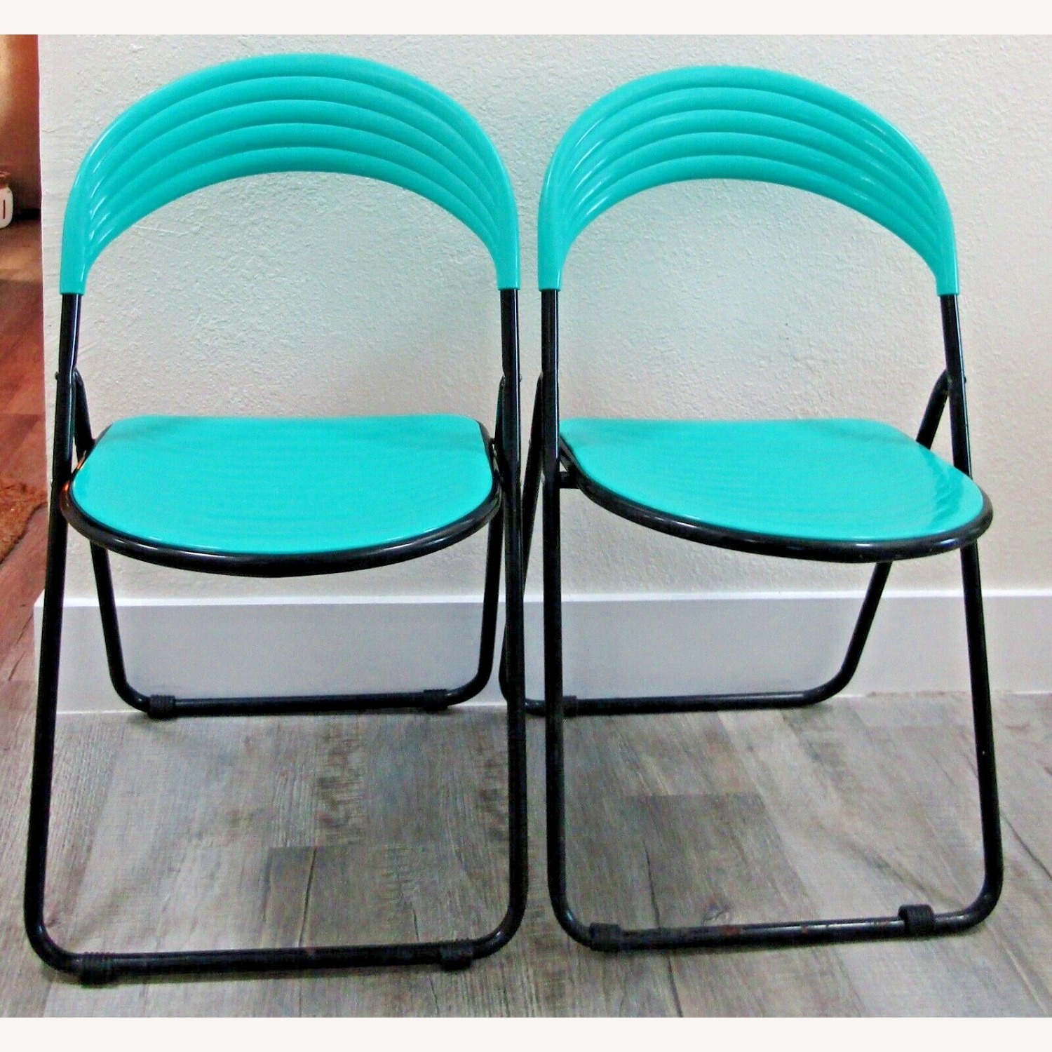 Pair Italian Designer Studio GP Turquoise Chairs - image-1