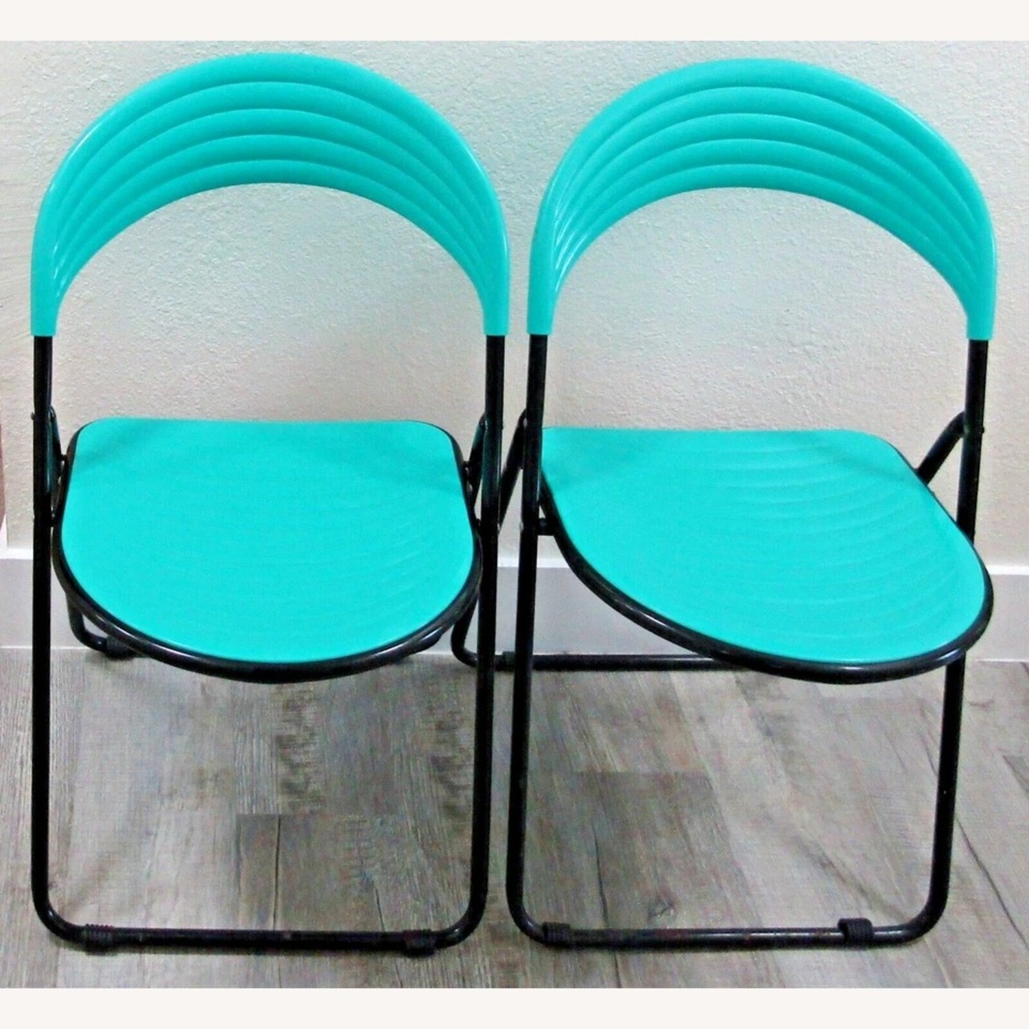 Pair Italian Designer Studio GP Turquoise Chairs - image-2