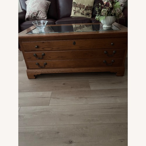 Used  Bassett Wood and Glass Coffee Table  for sale on AptDeco