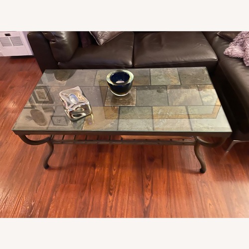 Used Slate Tile & Wrought Iron Coffee Table for sale on AptDeco
