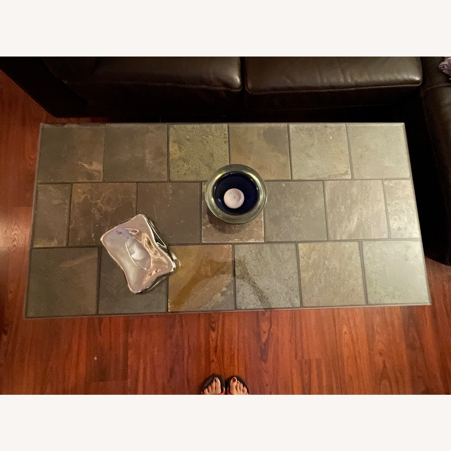 Slate Tile & Wrought Iron Coffee Table - image-2