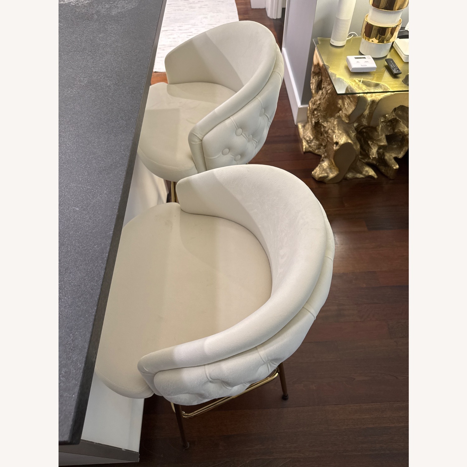 White Tuft Velvet Swivel Bar Stool - image-4