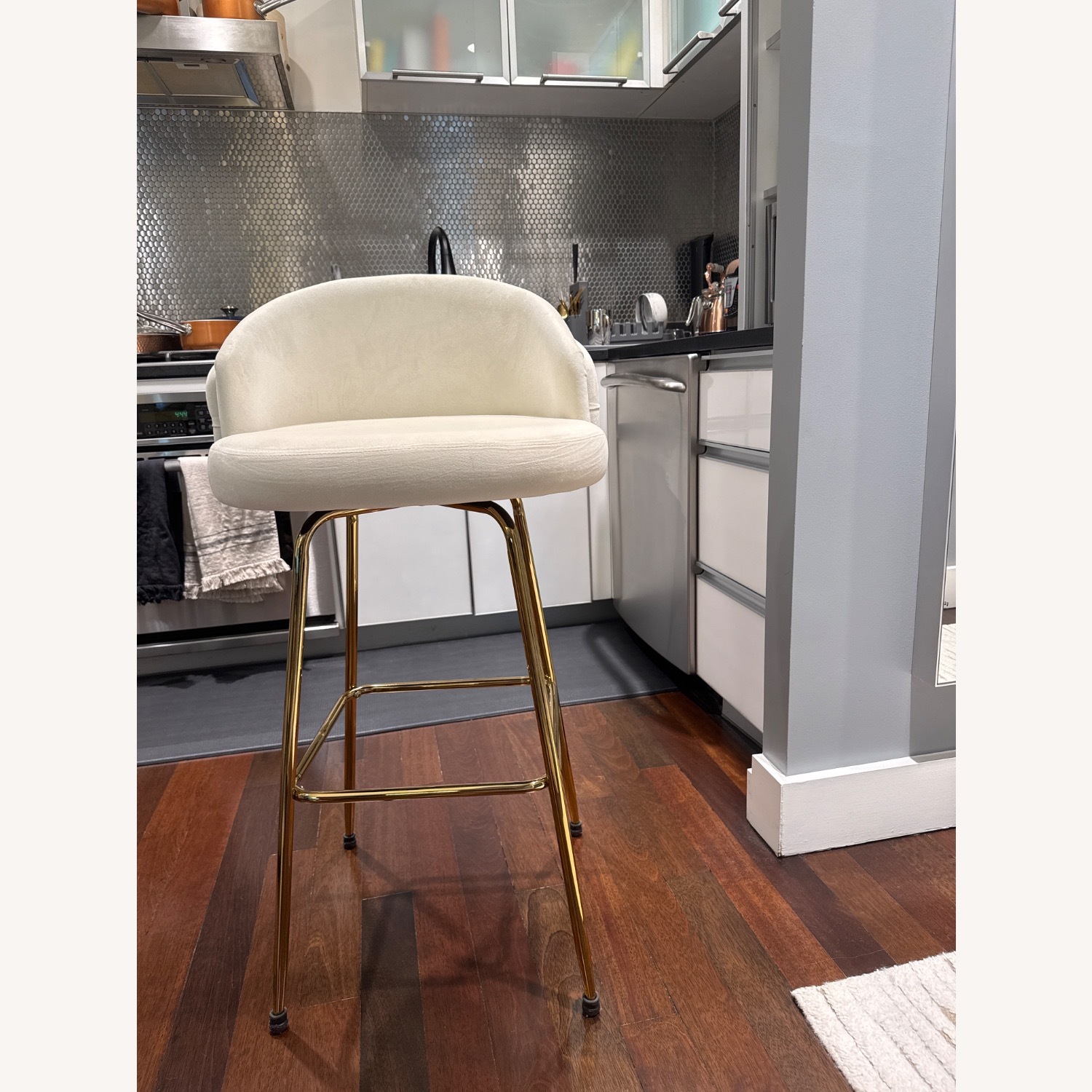 White Tuft Velvet Swivel Bar Stool - image-2