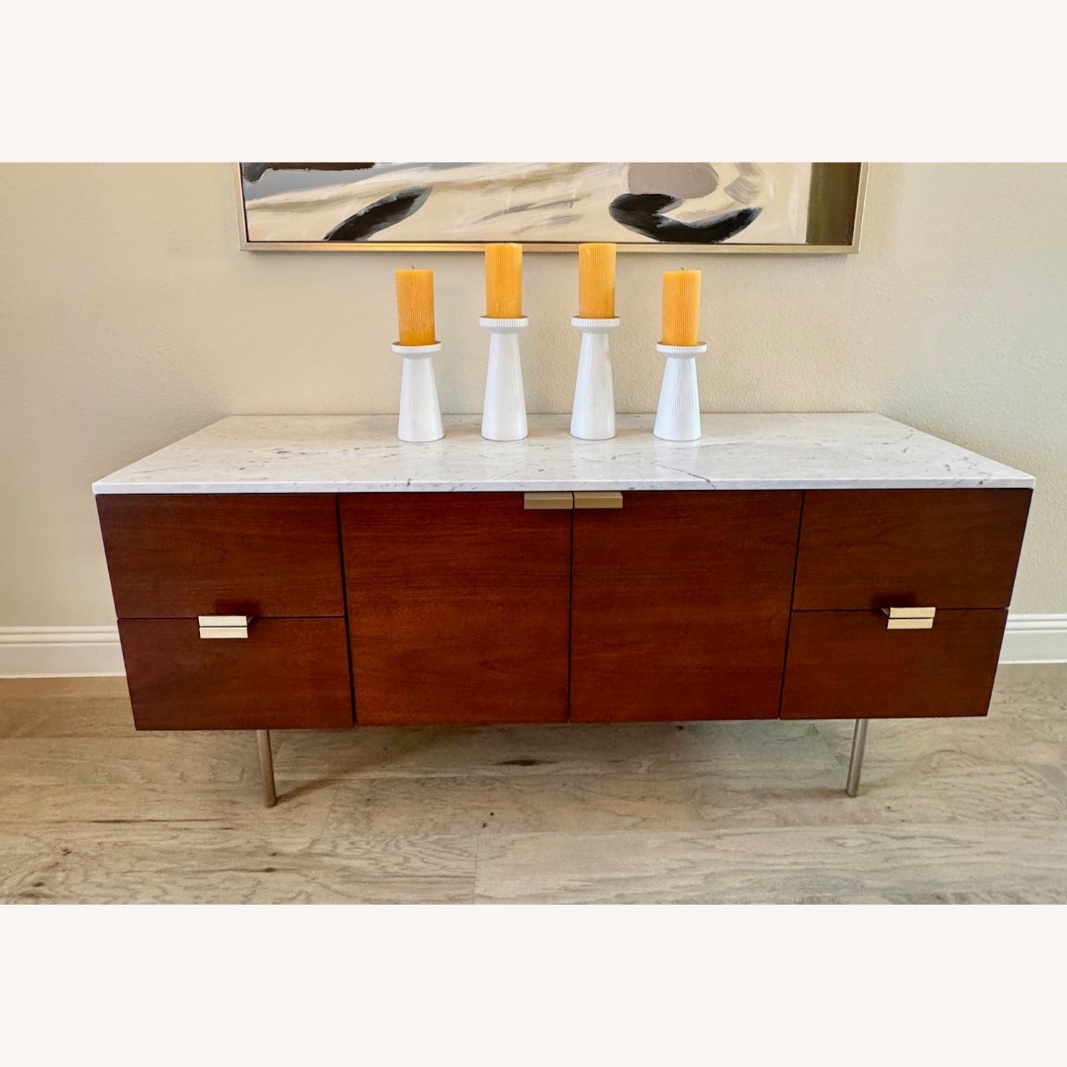 West Elm Delphine Wood Buffet Table with Marble Top - image-1