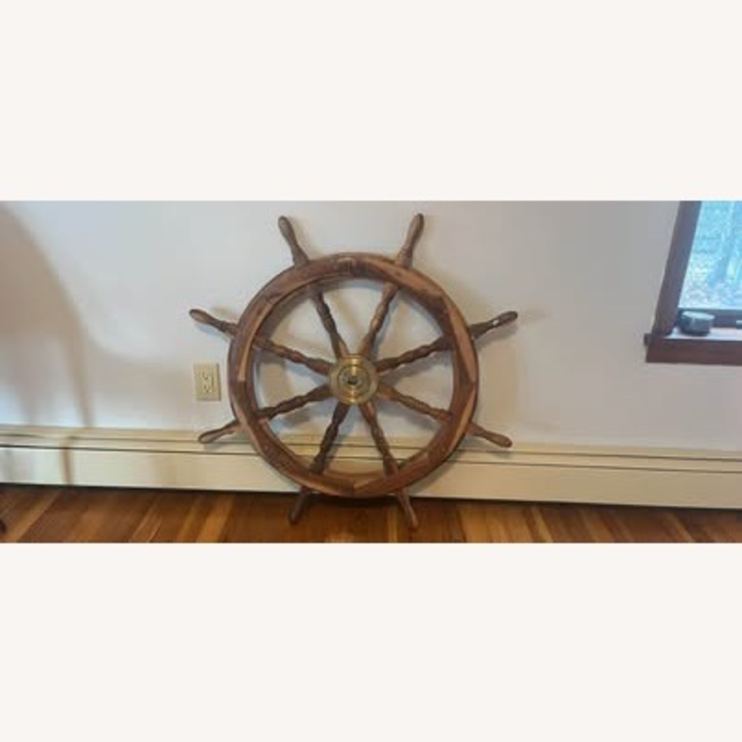 Vintage Wooden Ship Steering Wheel - image-1