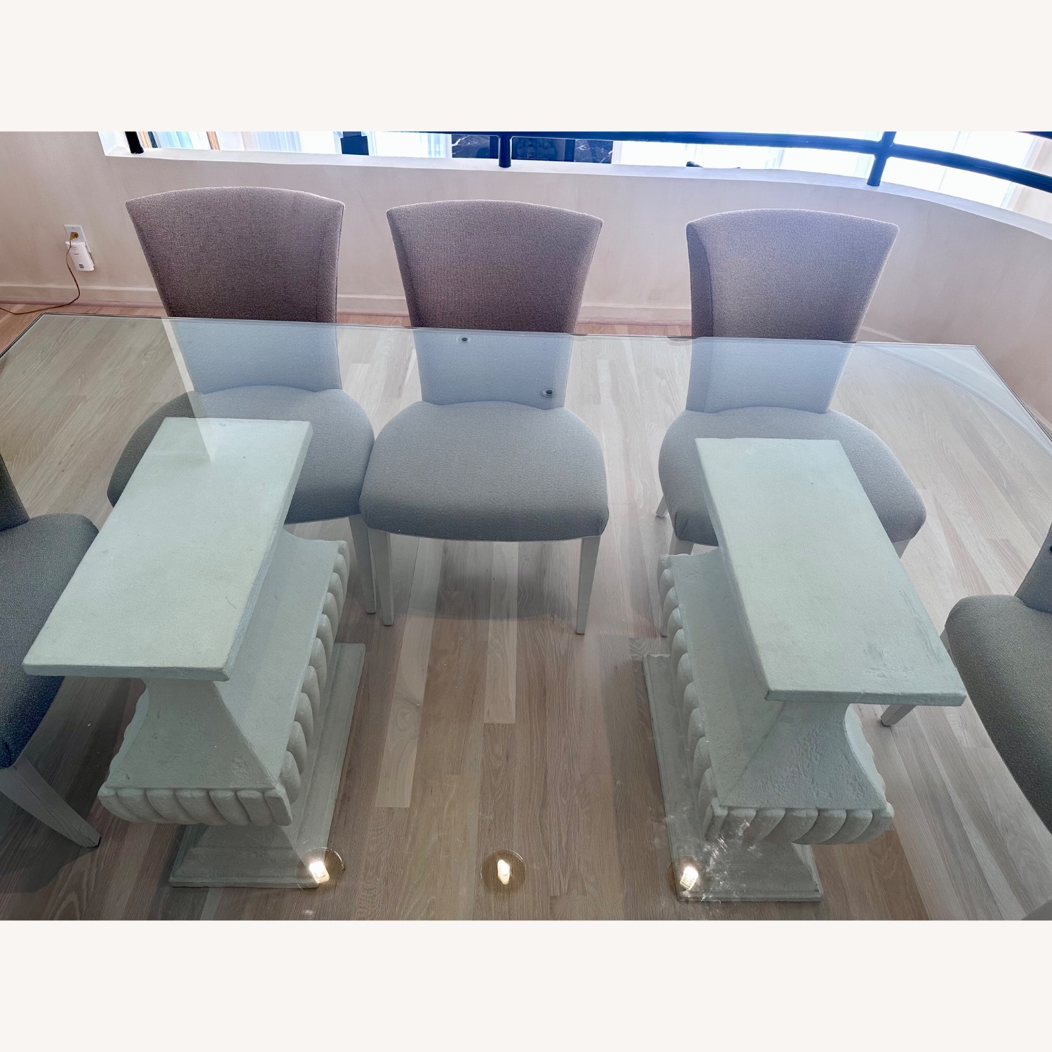 Glass Dining Table w Stone Pedestals & 8 Chairs - image-7