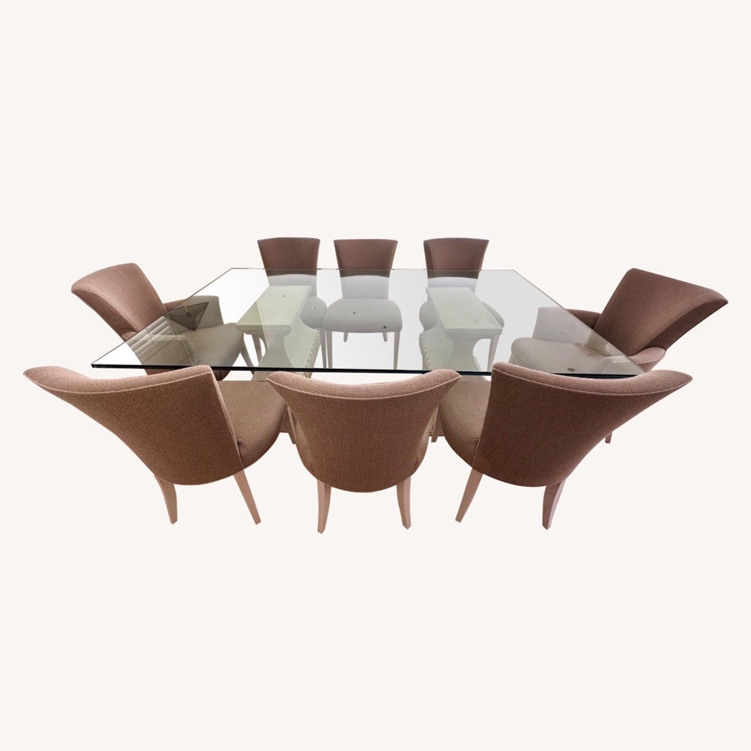 Glass Dining Table w Stone Pedestals & 8 Chairs - image-0