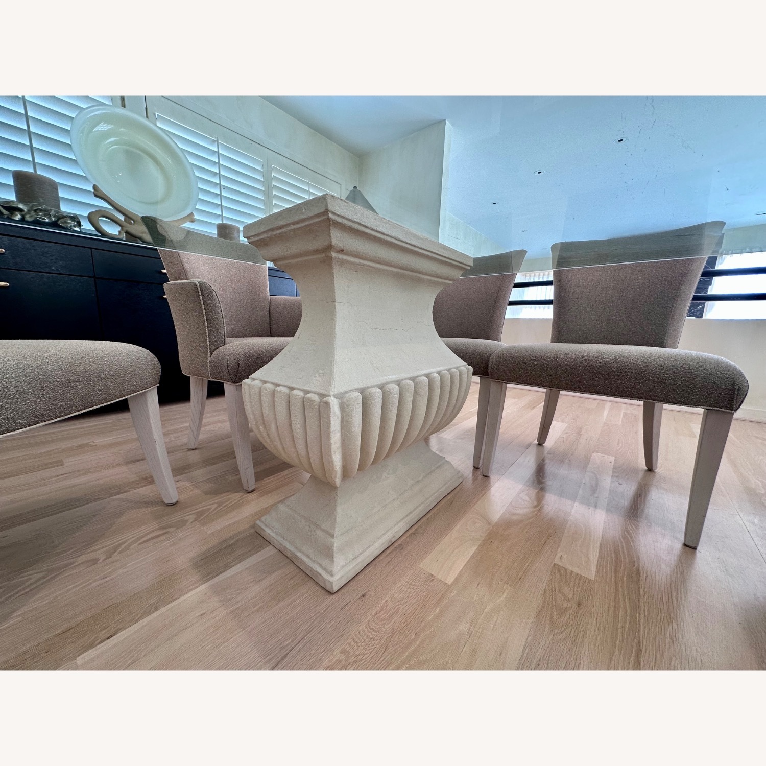 Glass Dining Table w Stone Pedestals & 8 Chairs - image-5