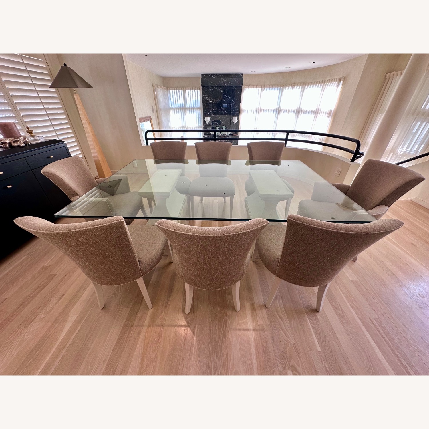 Glass Dining Table w Stone Pedestals & 8 Chairs - image-2