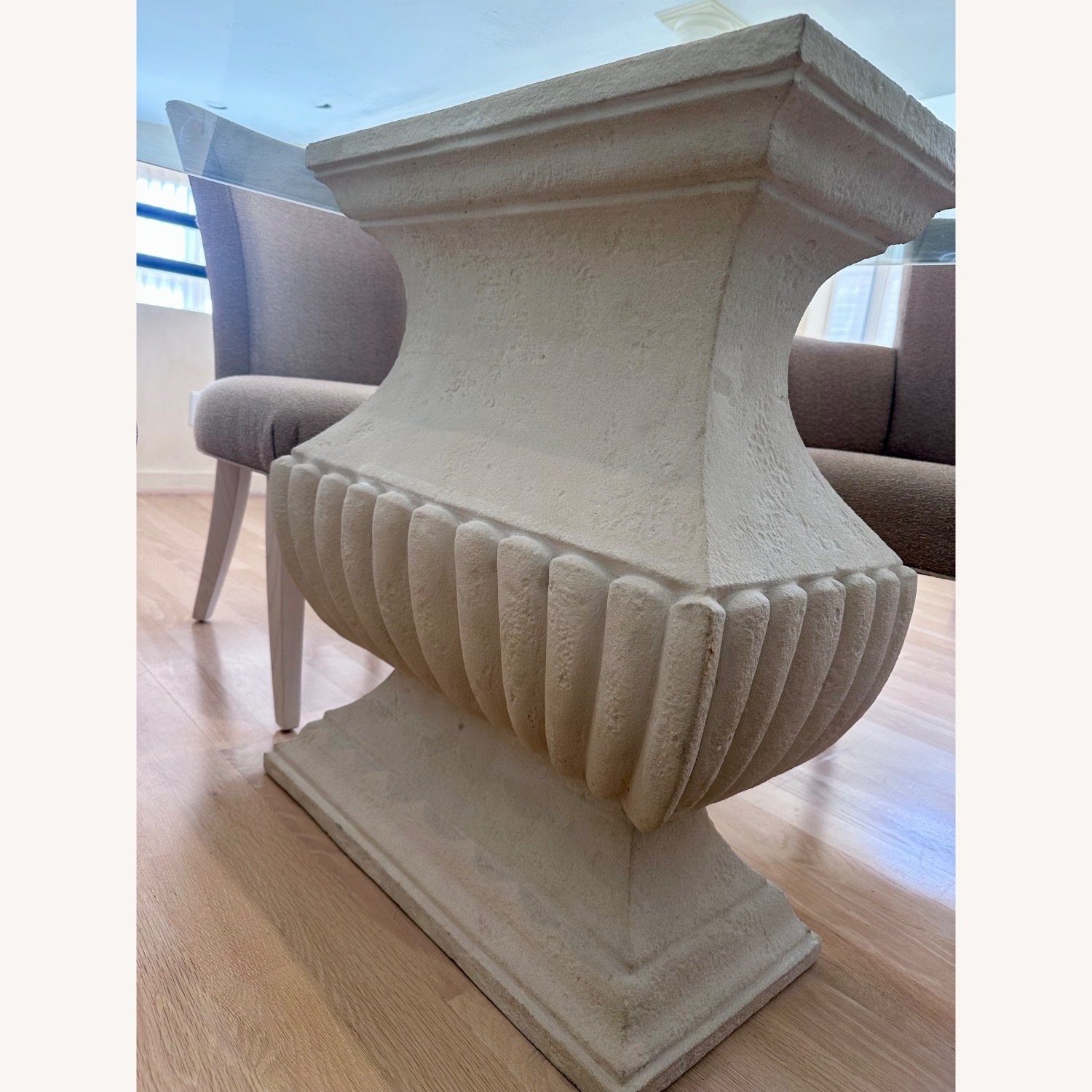 Glass Dining Table w Stone Pedestals & 8 Chairs - image-6