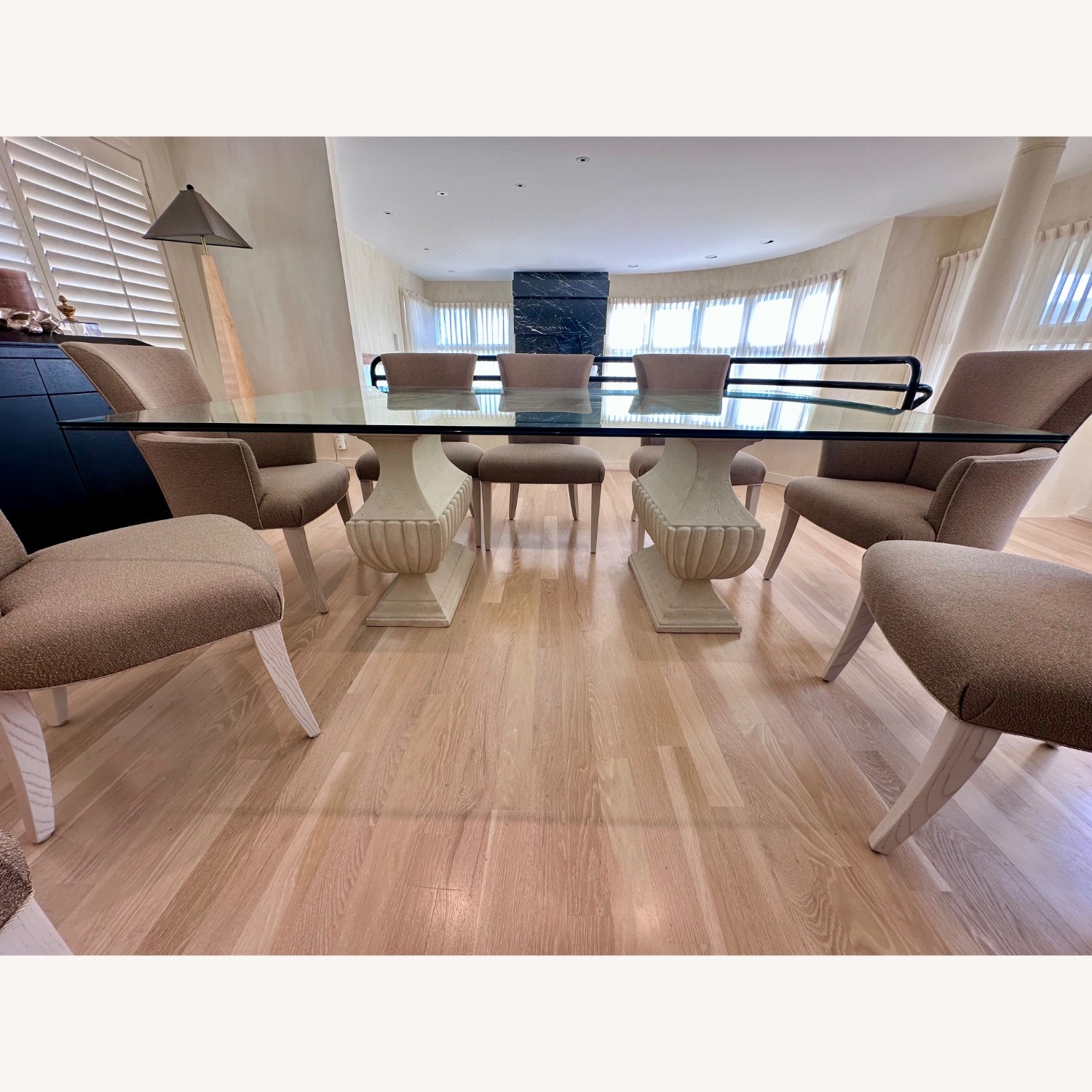 Glass Dining Table w Stone Pedestals & 8 Chairs - image-1