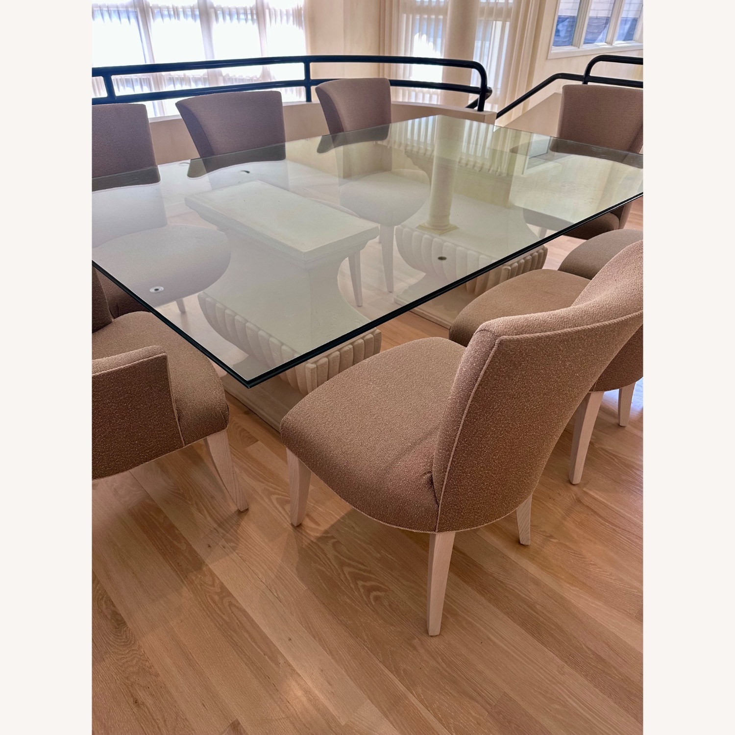 Glass Dining Table w Stone Pedestals & 8 Chairs - image-12