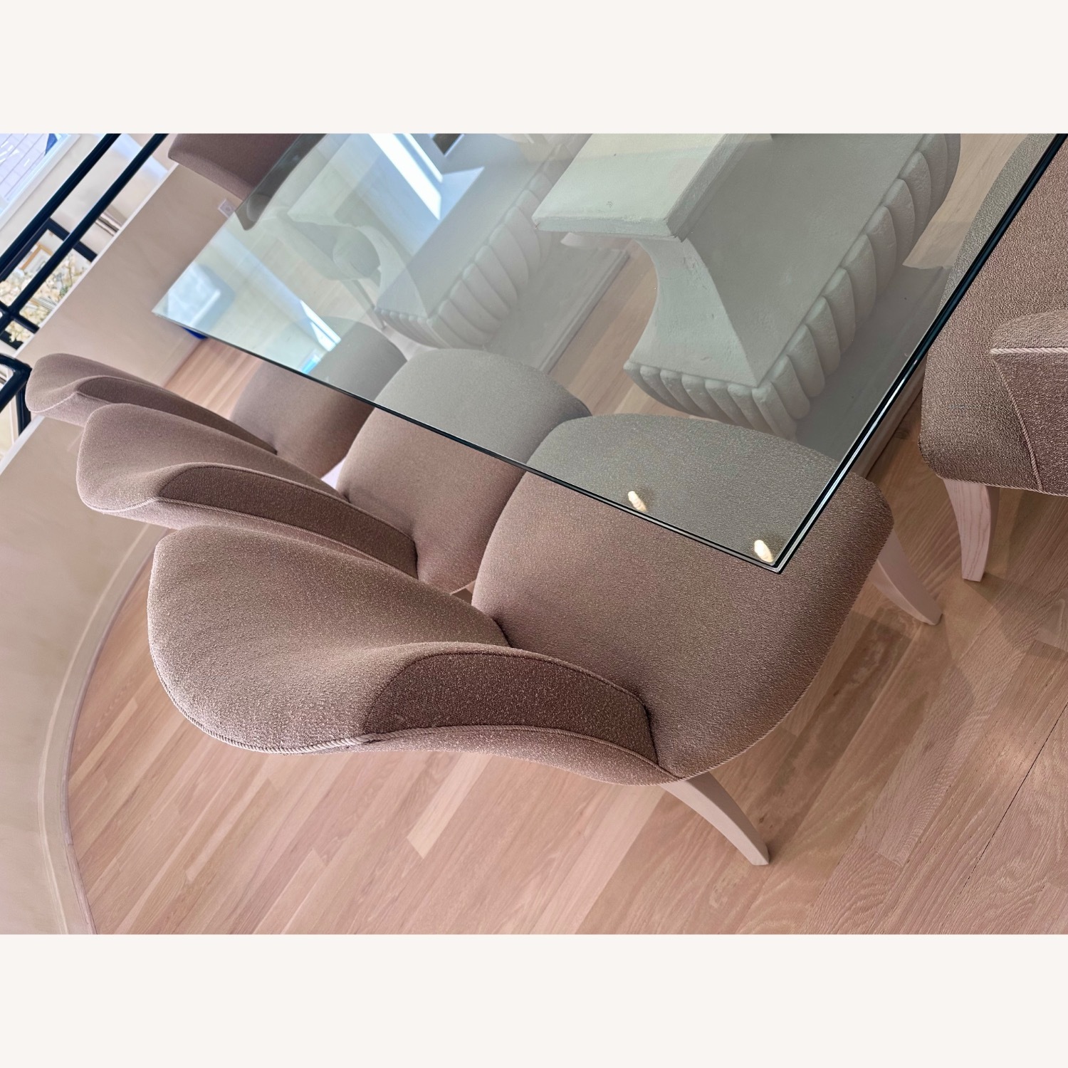 Glass Dining Table w Stone Pedestals & 8 Chairs - image-9