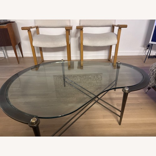 Used Mid Century Glass and Brass Kidney Shaped Table  for sale on AptDeco