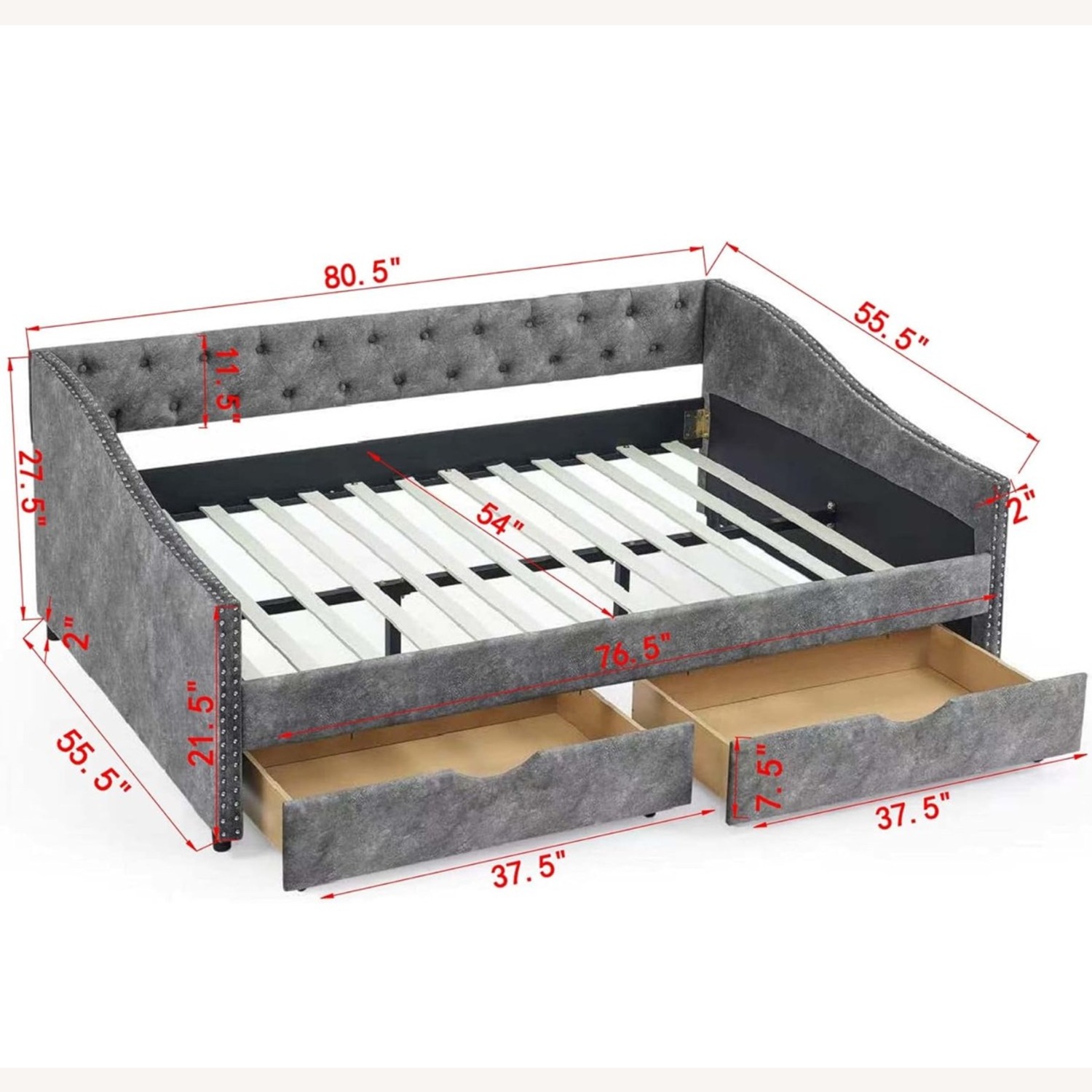 Amazon Dark Grey Full Daybed Frame with Storage - image-1