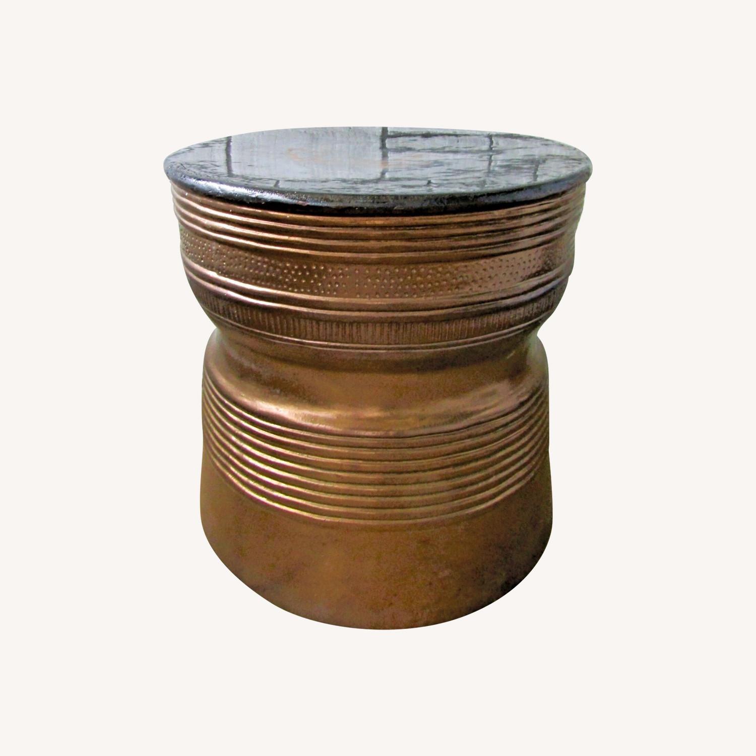 Vintage Asian Bronze Rain Drum Side Table - image-0