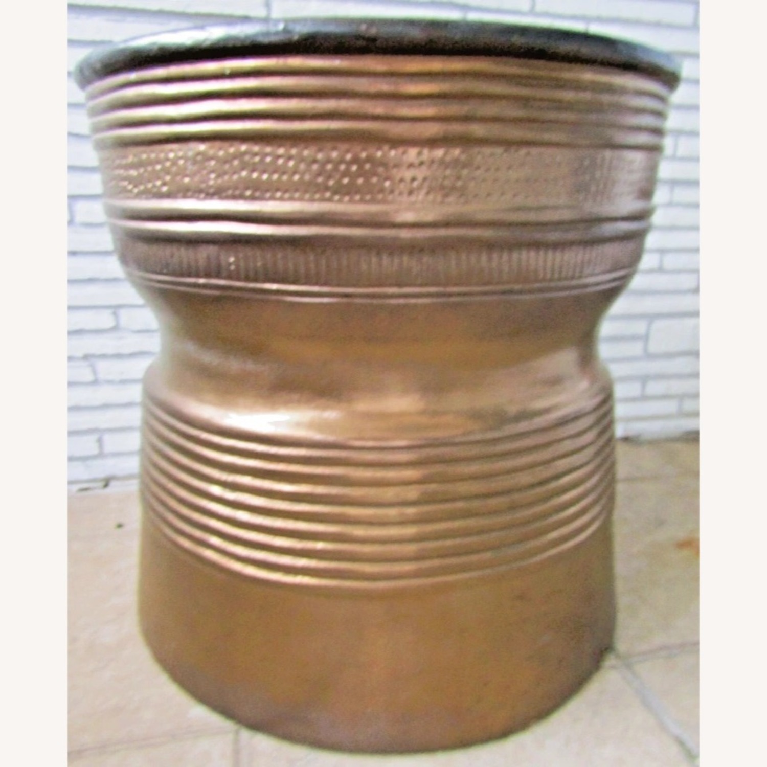 Vintage Asian Bronze Rain Drum Side Table - image-4