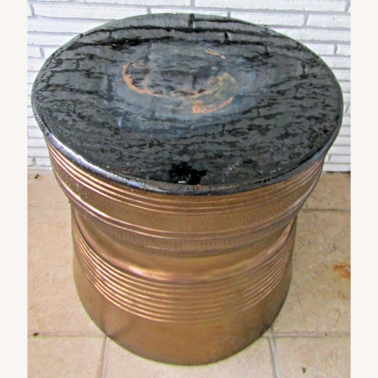 Vintage Asian Bronze Rain Drum Side Table - image-2