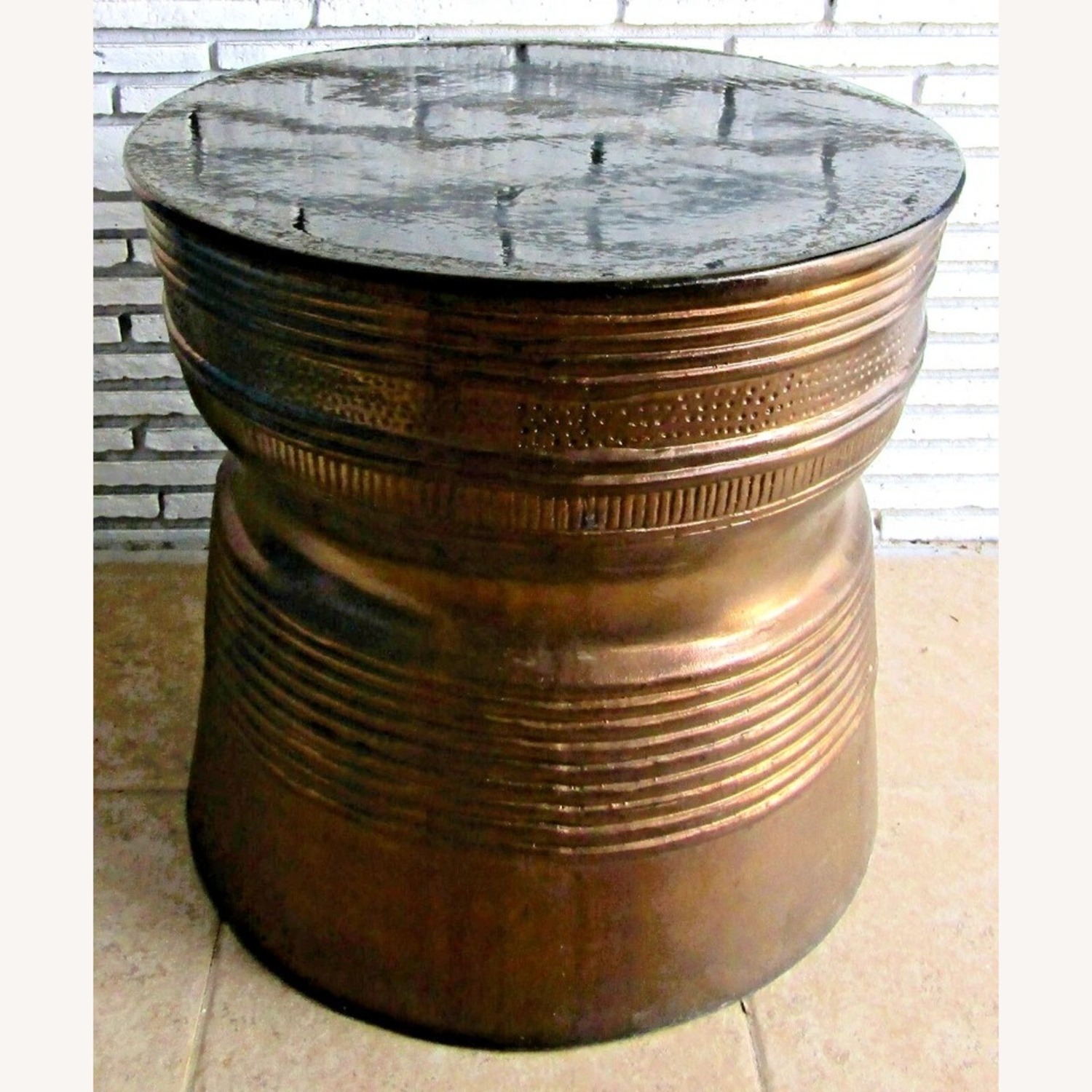 Vintage Asian Bronze Rain Drum Side Table - image-3