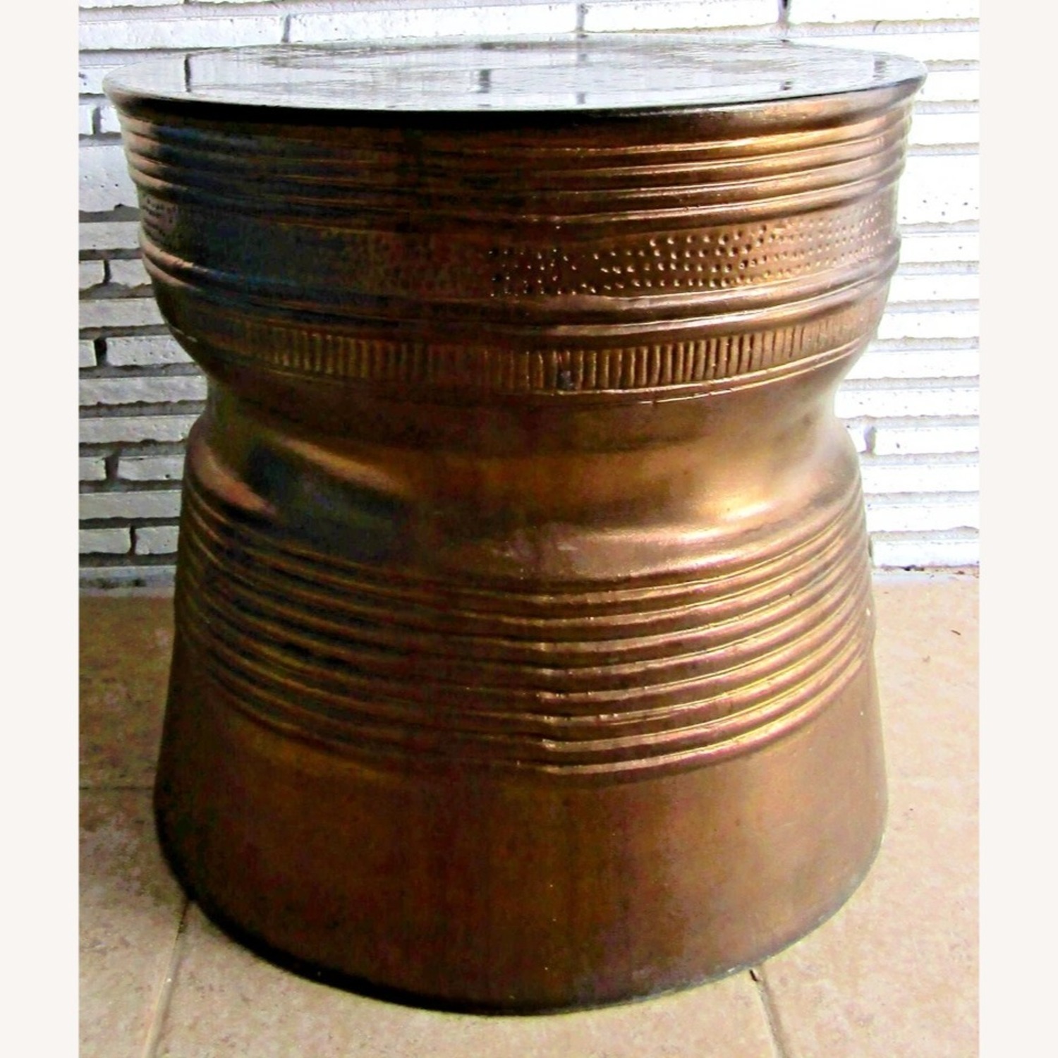 Vintage Asian Bronze Rain Drum Side Table - image-2