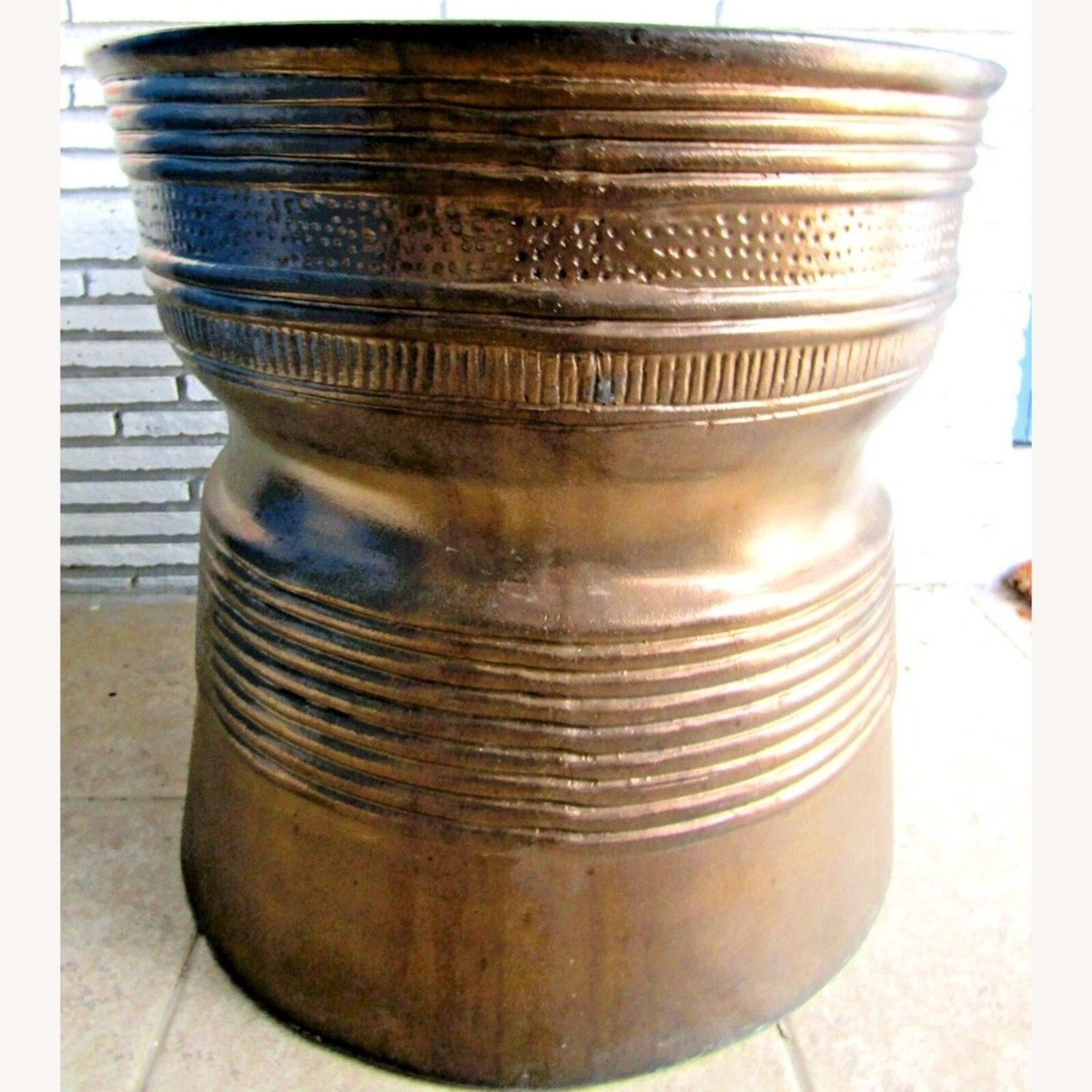 Vintage Asian Bronze Rain Drum Side Table - image-5