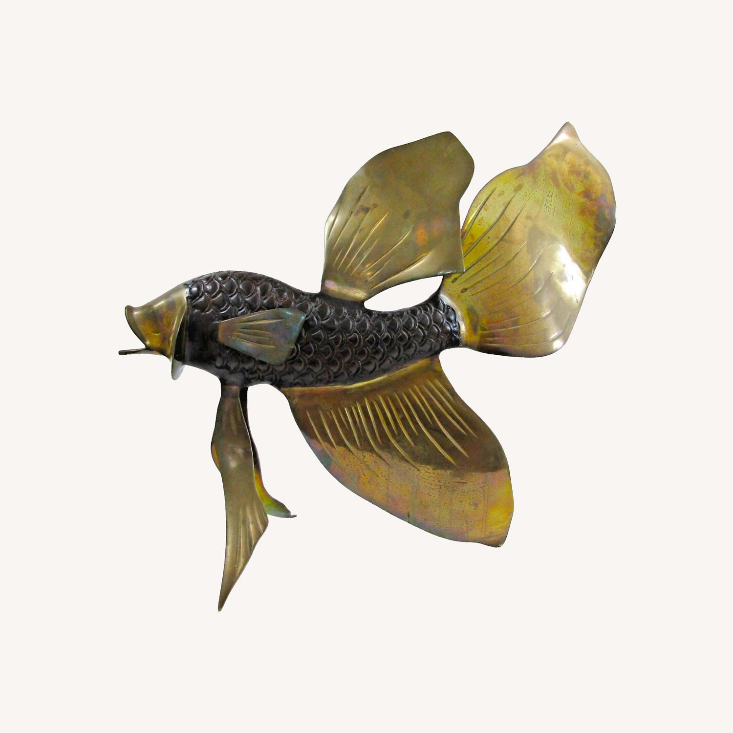 Large Bronze Brass Fighting Fish Sculpture - image-0