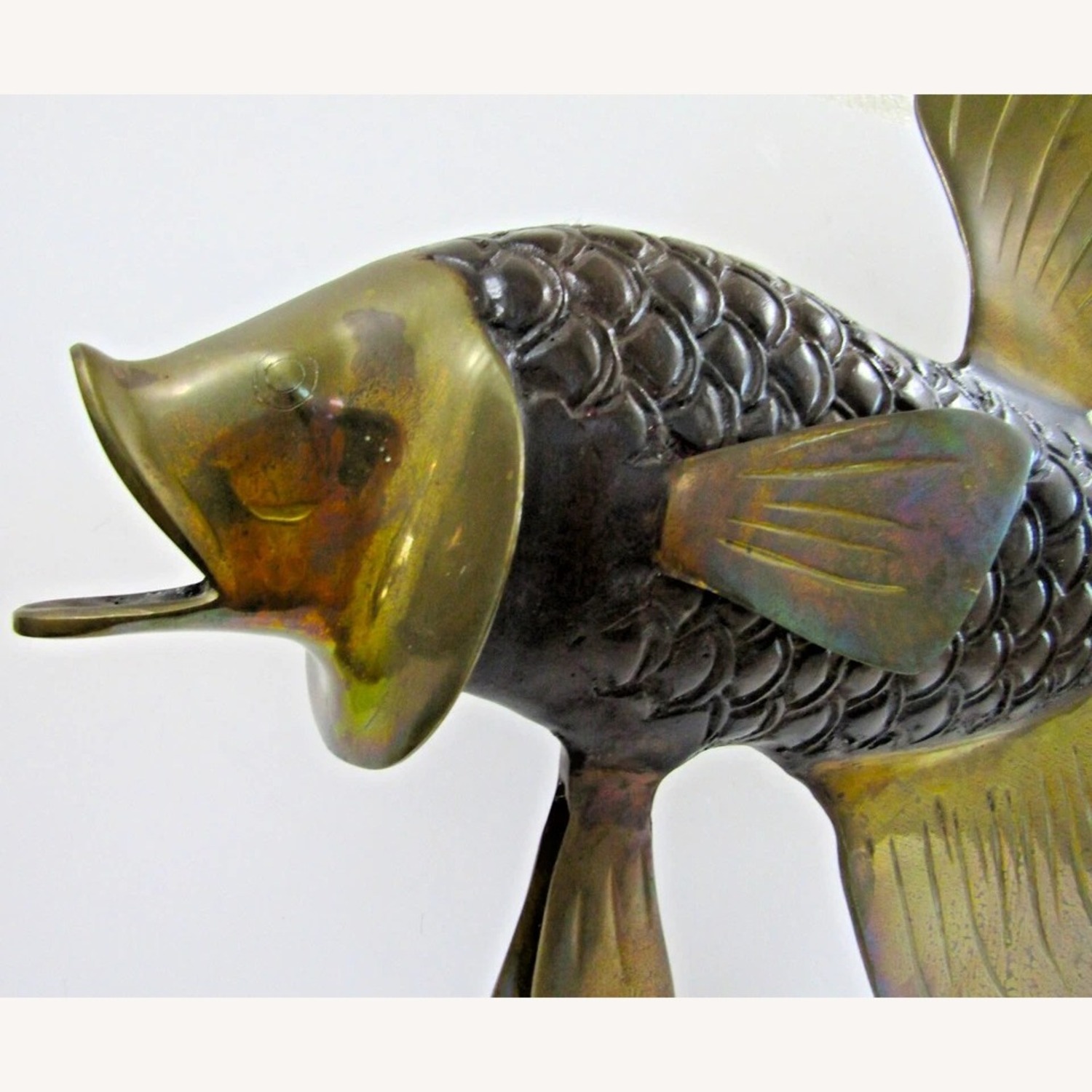 Large Bronze Brass Fighting Fish Sculpture - image-2