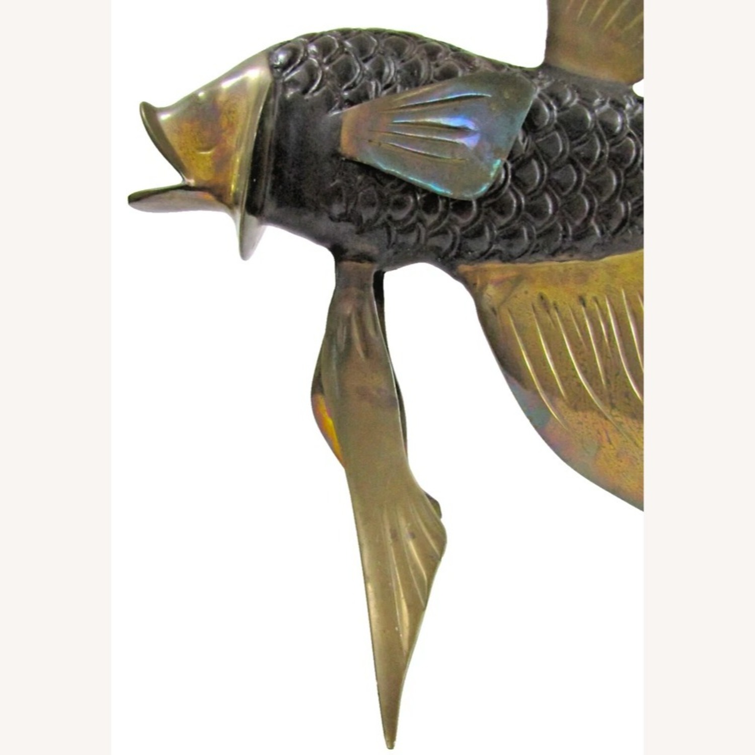 Large Bronze Brass Fighting Fish Sculpture - image-3
