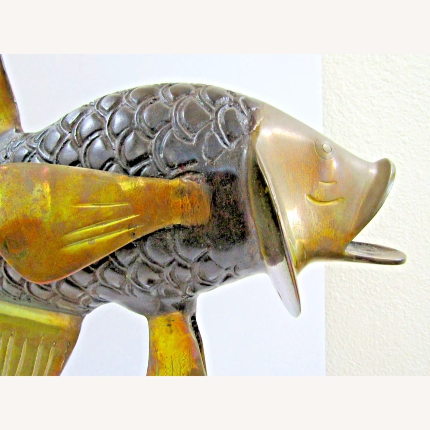Large Bronze Brass Fighting Fish Sculpture - image-9