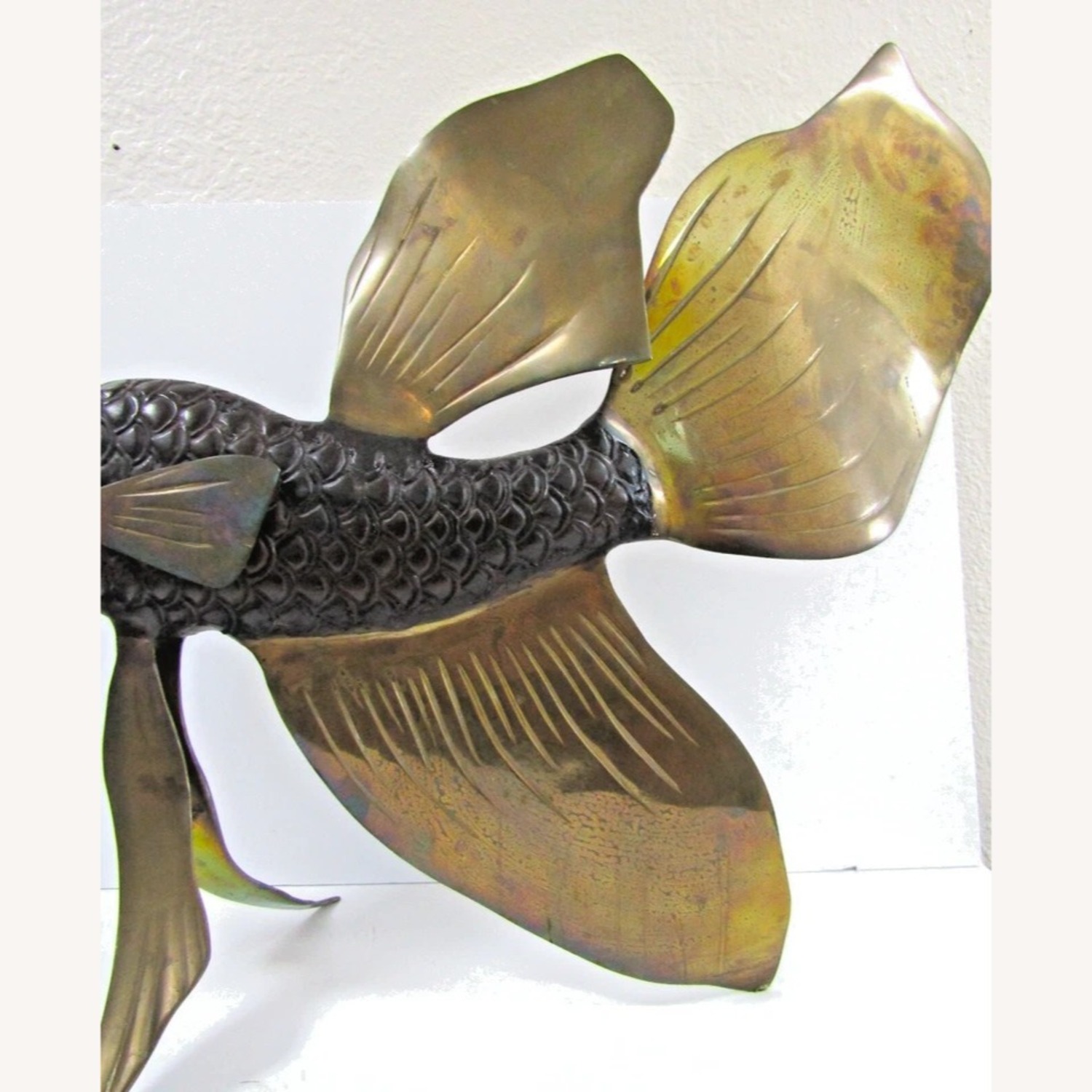 Large Bronze Brass Fighting Fish Sculpture - image-4