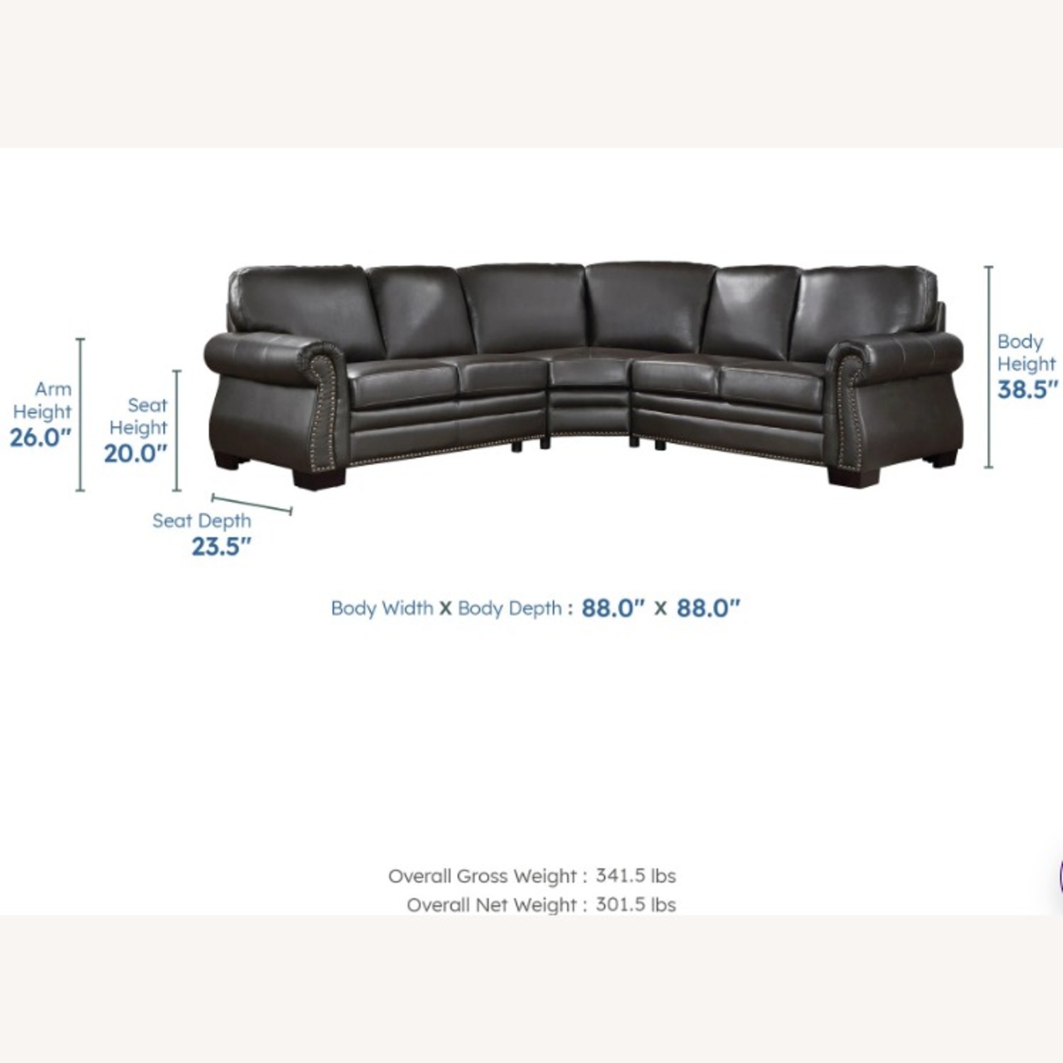 88" Genuine Top Grain Leather 3-Piece Sectional - image-1