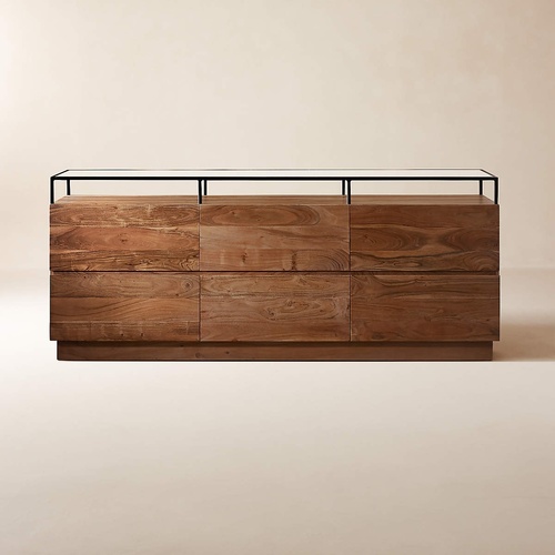 Used CB2 Lawson 6 Drawer Wood Dresser with Glass Top for sale on AptDeco