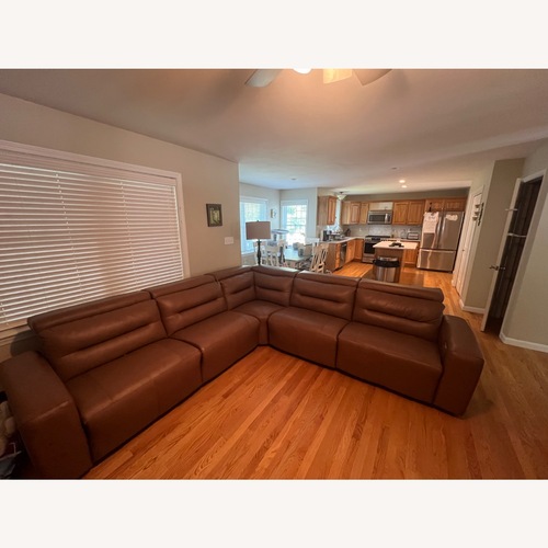 Used Elran Hudson Reclining Sectional Brown Leather  for sale on AptDeco