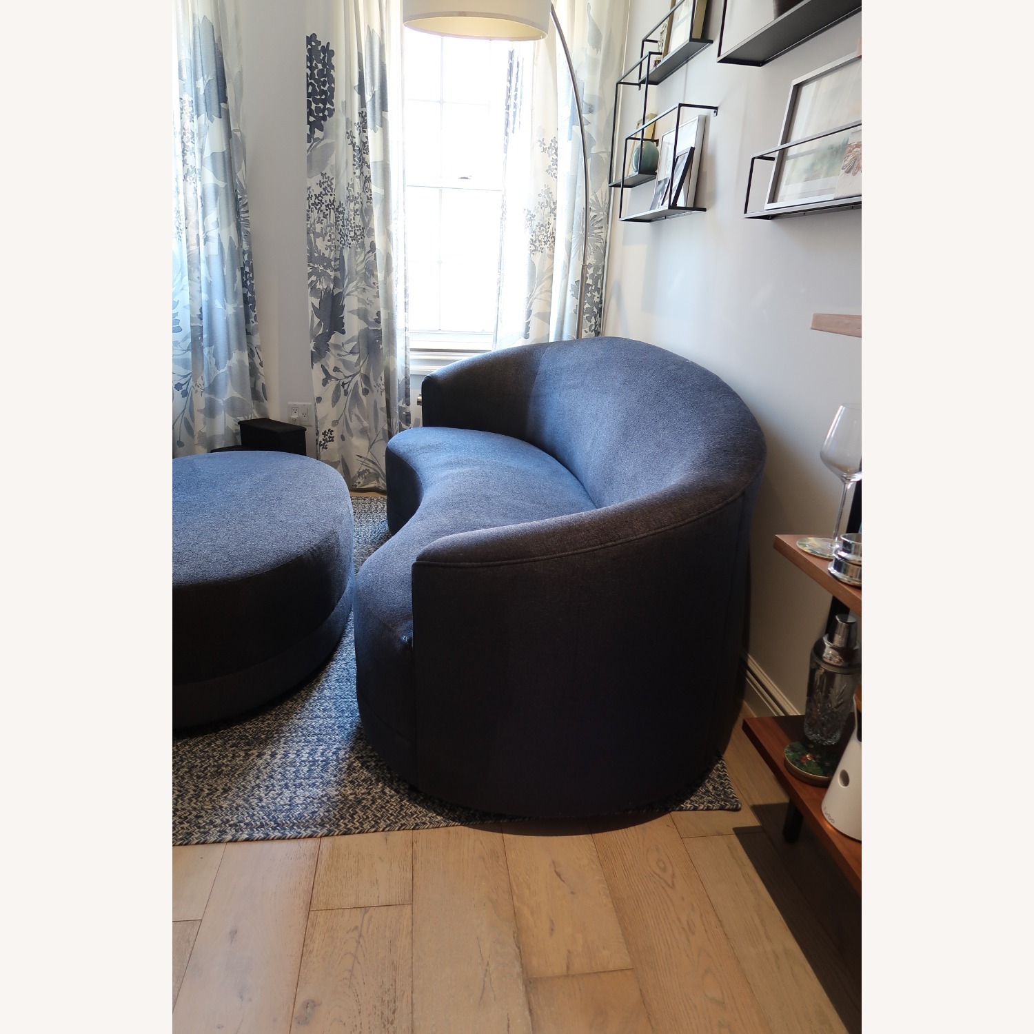 Navy Crate & Barrel Infiniti Sofa & Ottoman - image-4