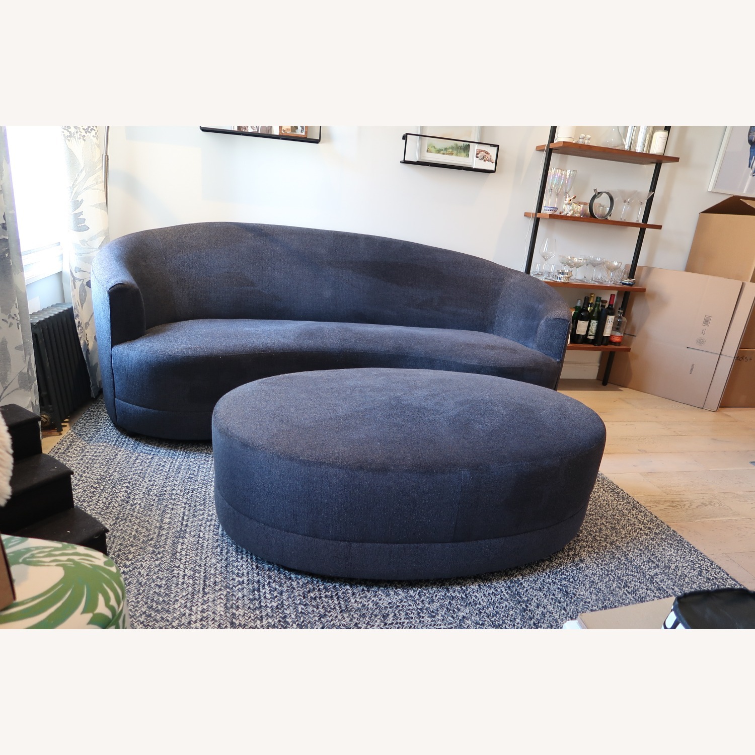 Navy Crate & Barrel Infiniti Sofa & Ottoman - image-2