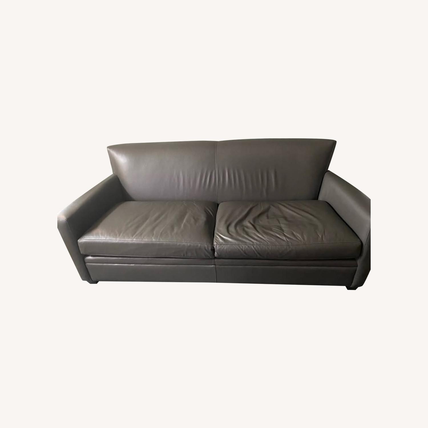 Crate & Barrel Gray Leather Sofa - image-0