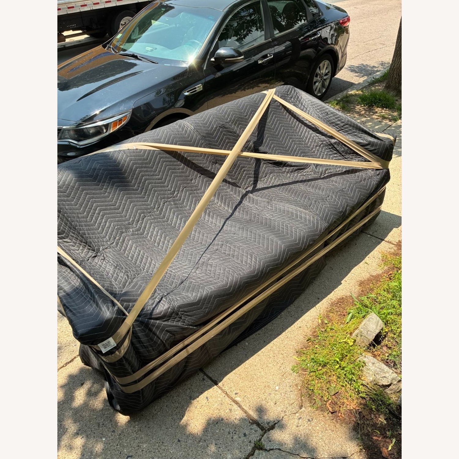 Crate & Barrel Gray Leather Sofa - image-2