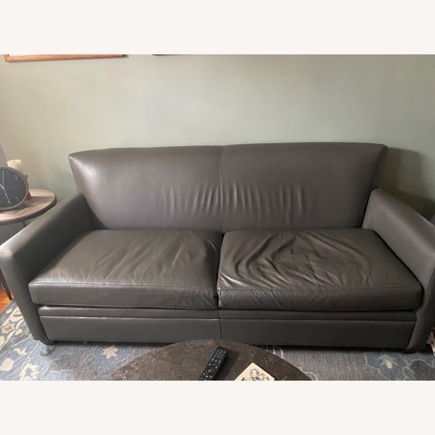 Crate & Barrel Gray Leather Sofa - image-1