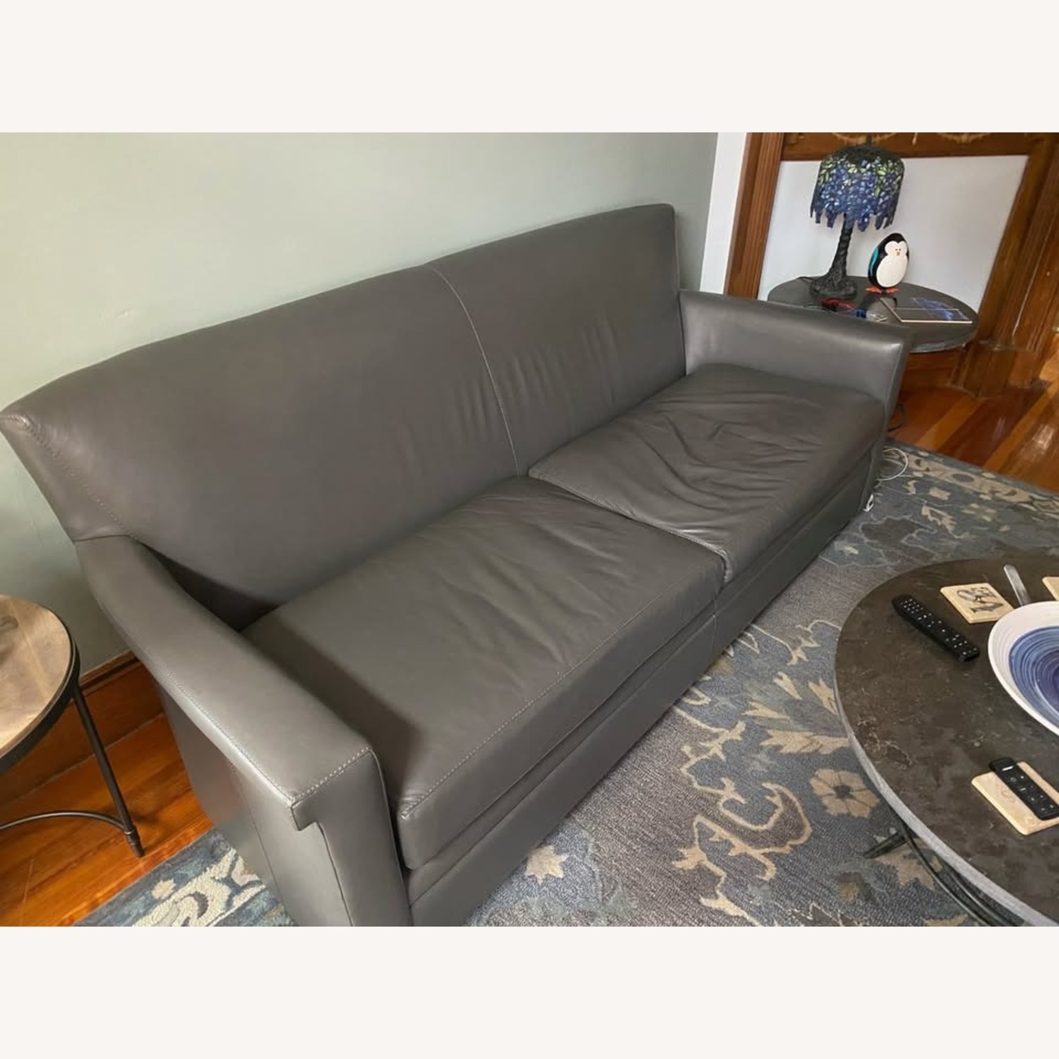 Crate & Barrel Gray Leather Sofa - image-3
