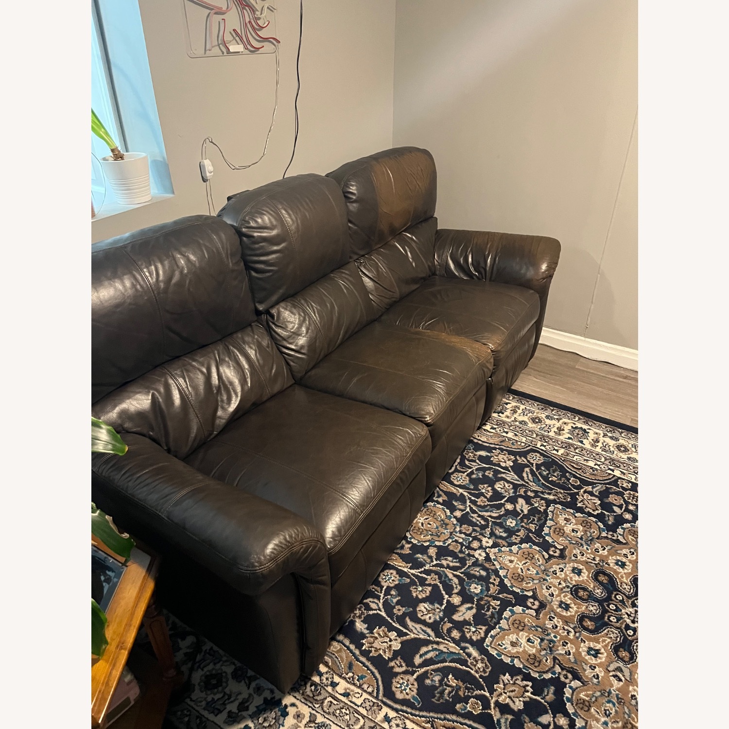 Leather Reclining Sofa - Dark Brown - image-3