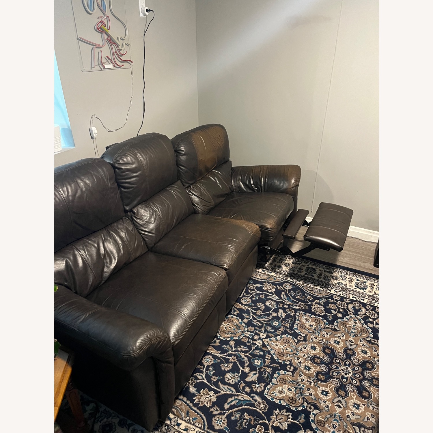 Leather Reclining Sofa - Dark Brown - image-1