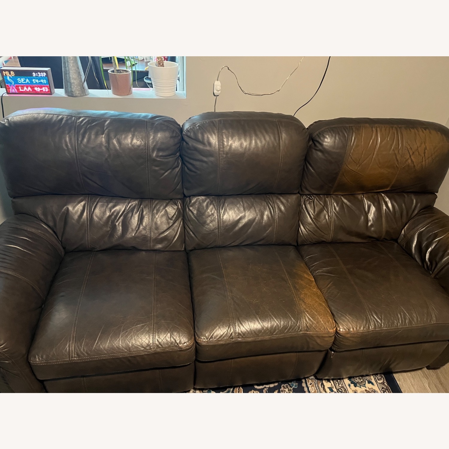 Leather Reclining Sofa - Dark Brown - image-2