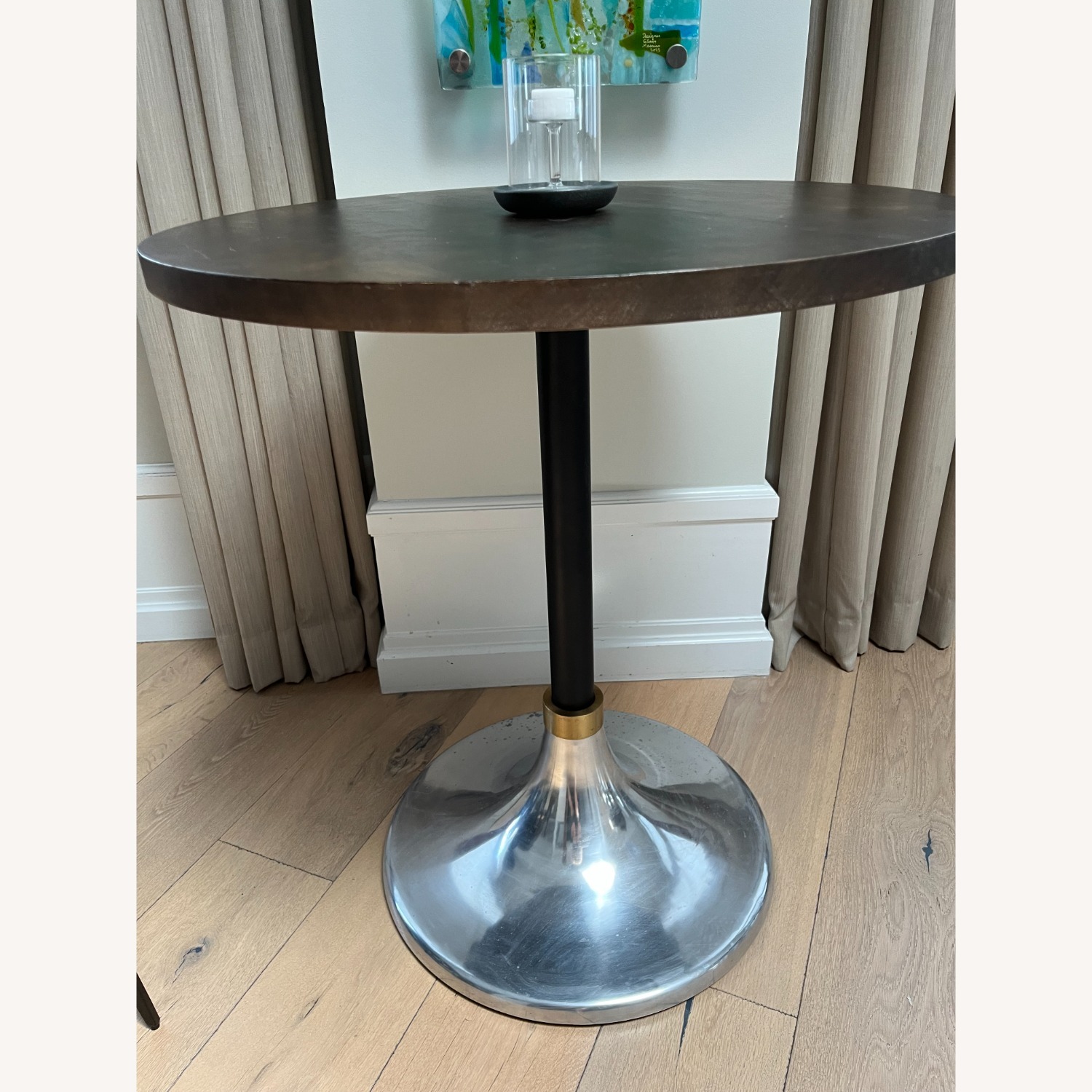 CB2 Hackney Wood Bistro Table with Silver Base - image-1