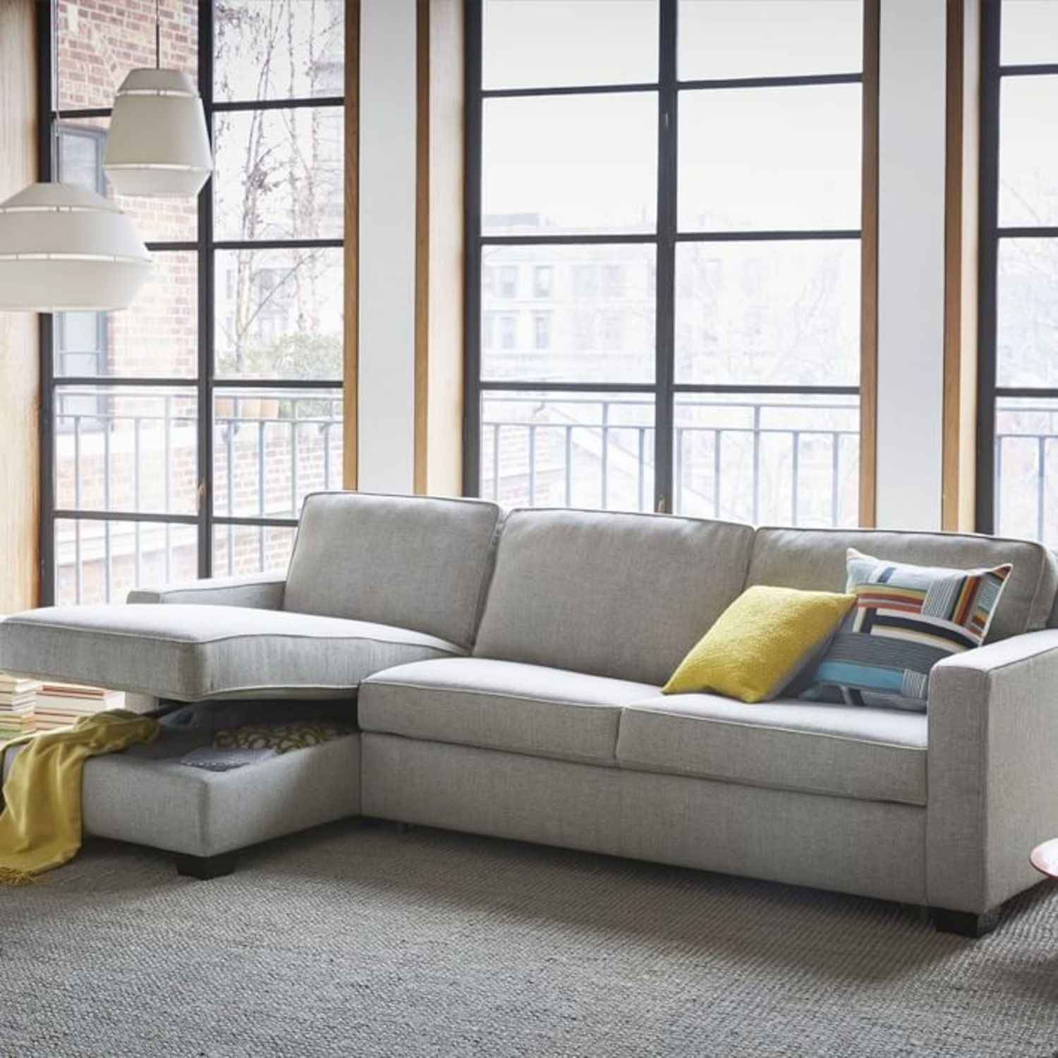 West Elm Henry Sleeper Sofa Sectional with Storage Chaise - image-1