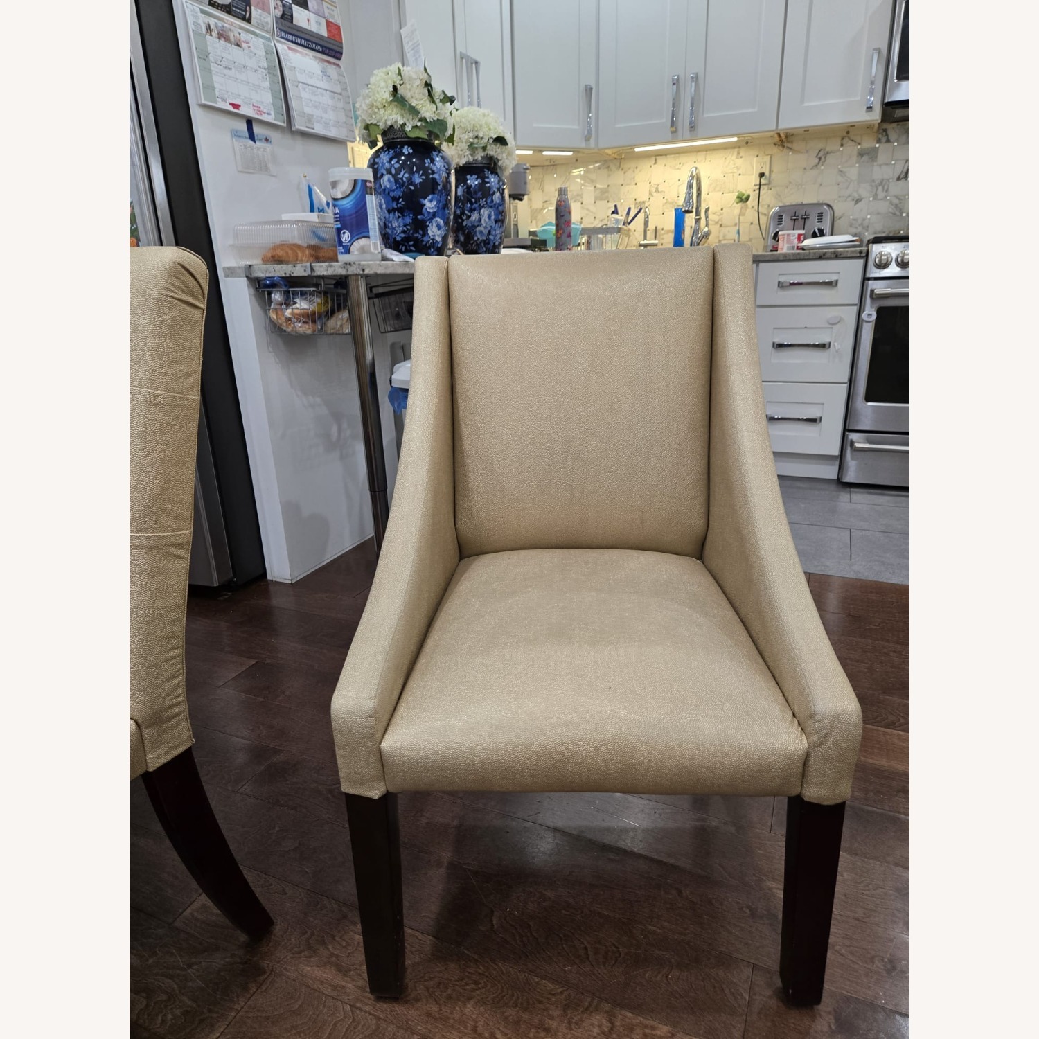 Glass Dining Table Set Gold Chairs and Brass Base - image-4