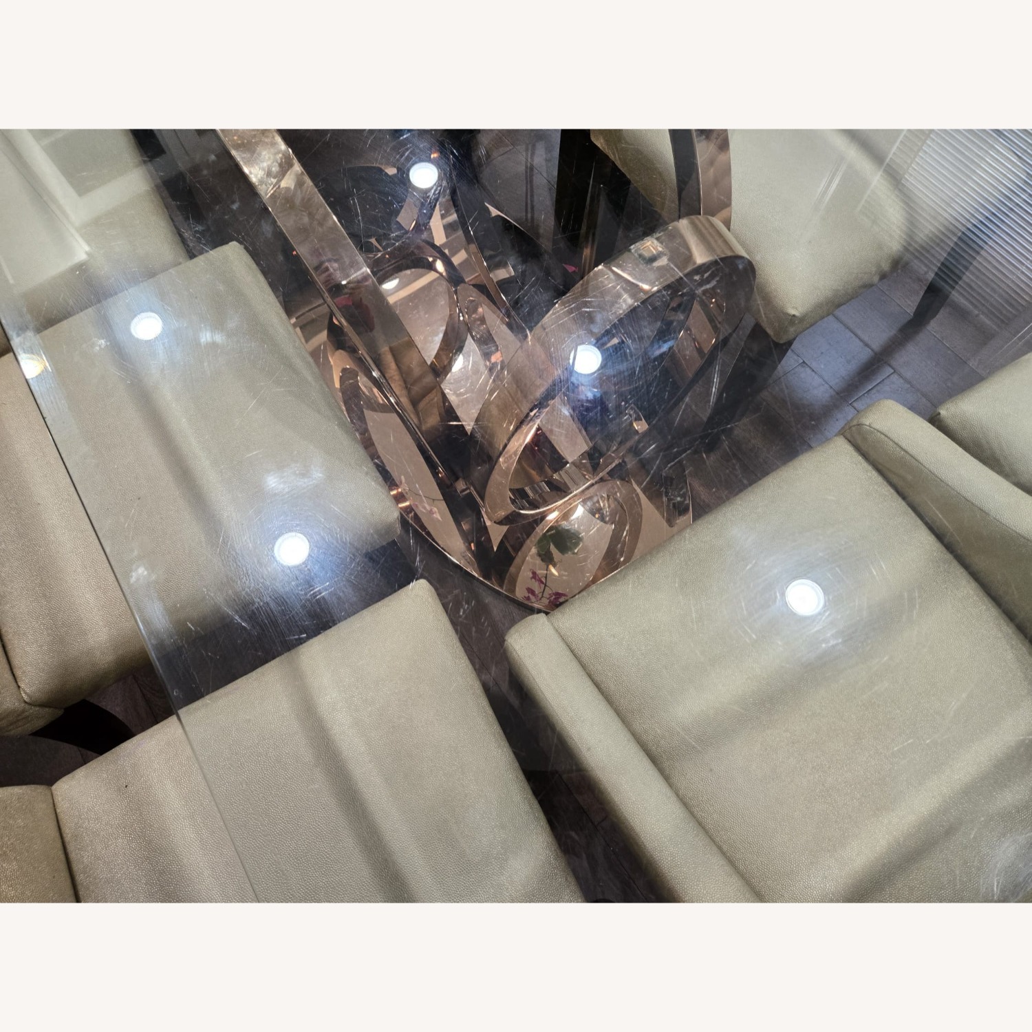 Glass Dining Table Set Gold Chairs and Brass Base - image-2