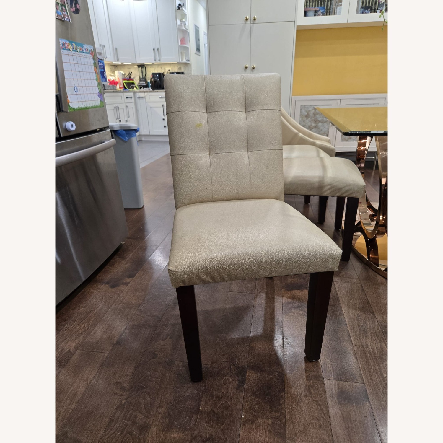 Glass Dining Table Set Gold Chairs and Brass Base - image-7