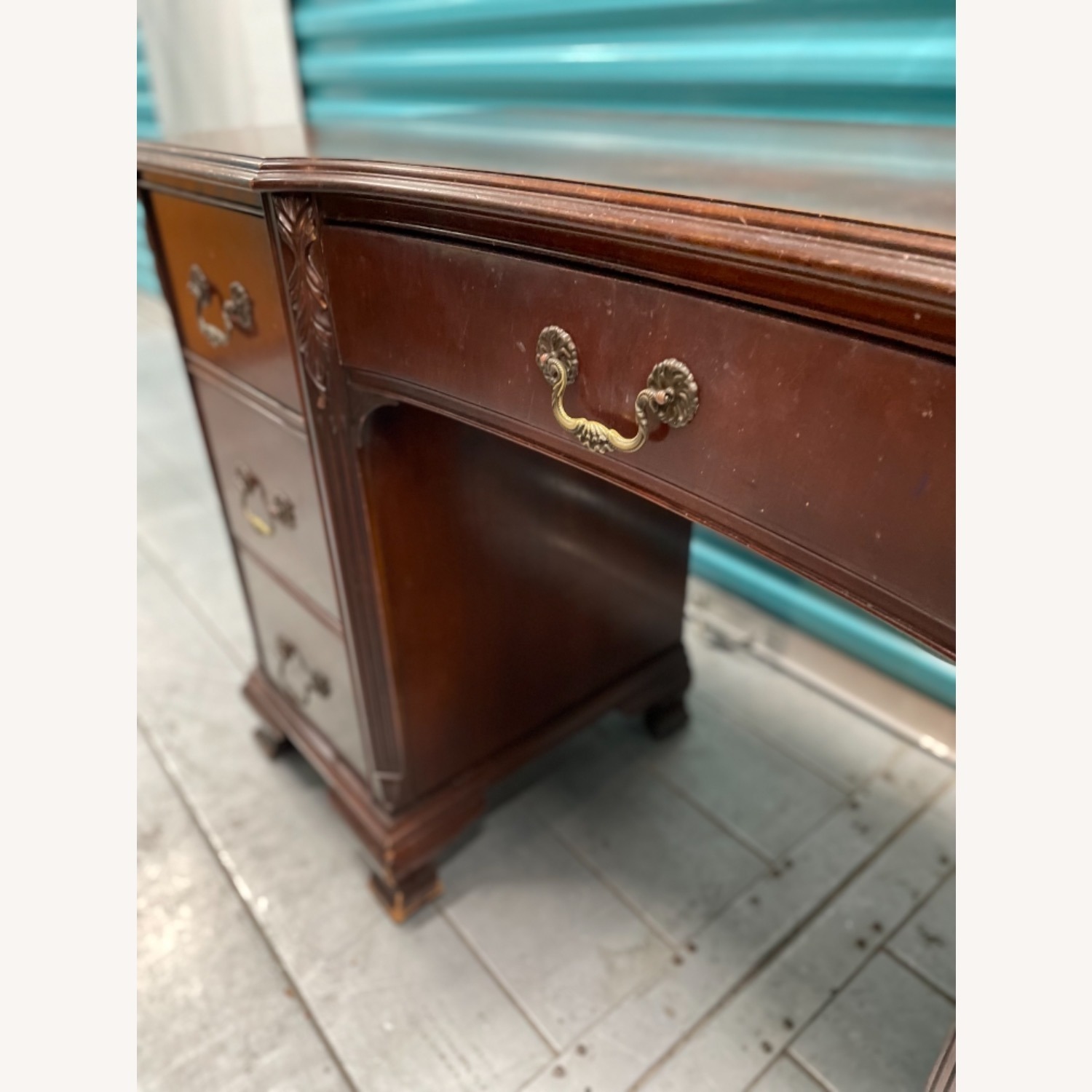 Antique 1930s Sold Mahogany Writing Desk - image-18