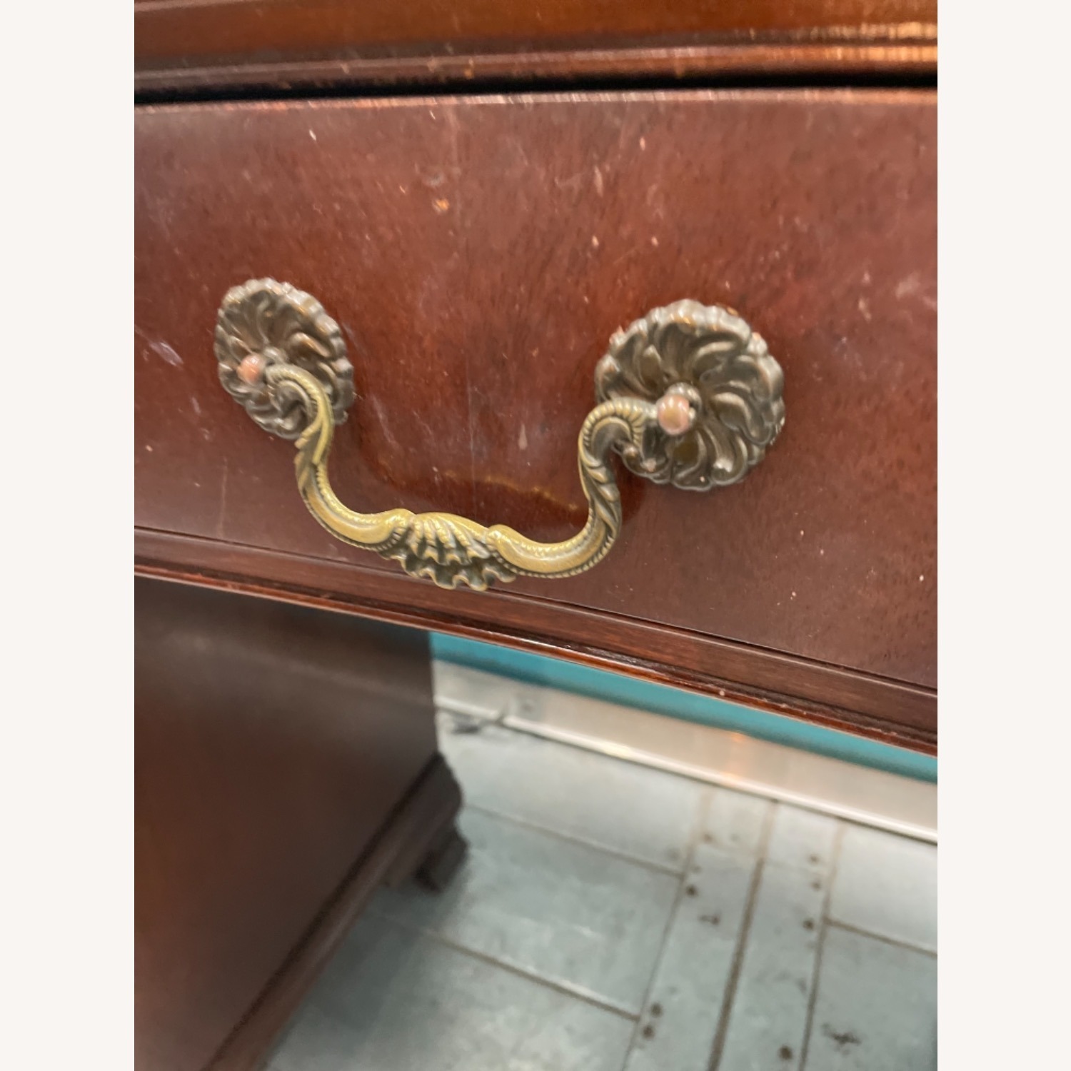 Antique 1930s Sold Mahogany Writing Desk - image-22